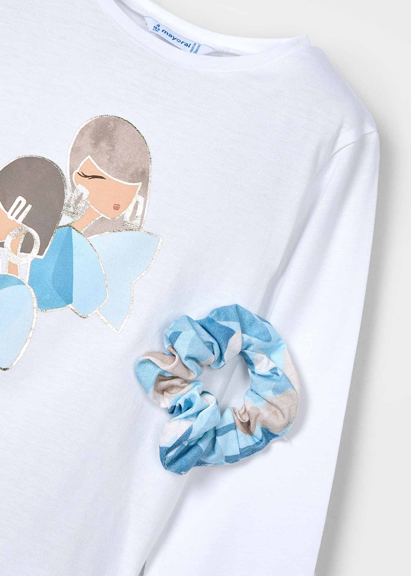 Playera manga larga con scrunchie niña