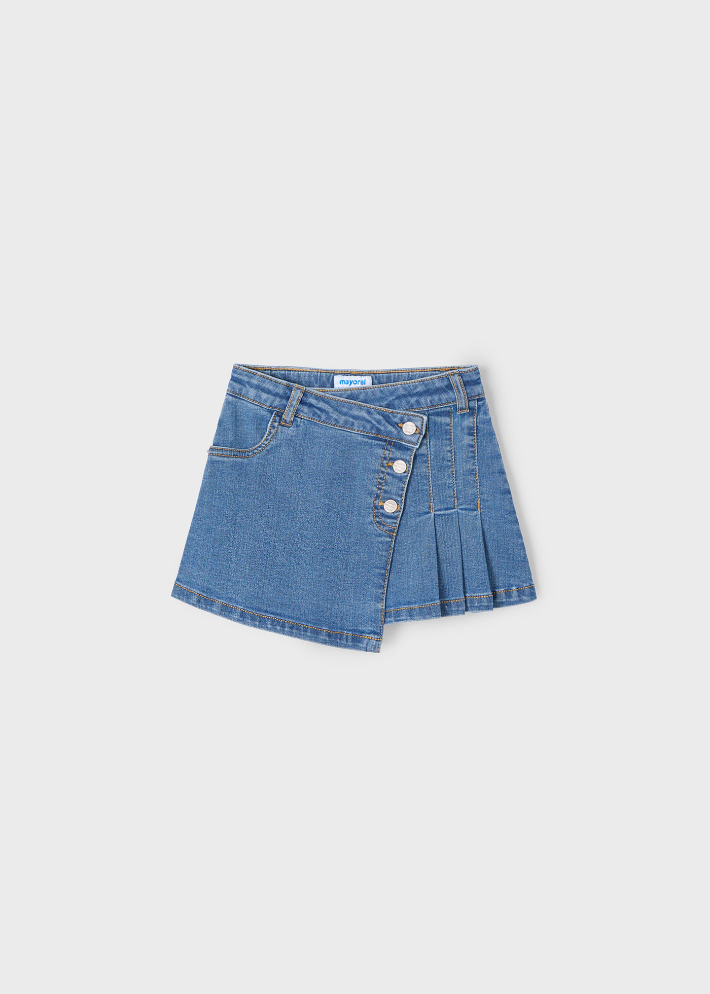 Girl Denim Skirt with Pleat Detail