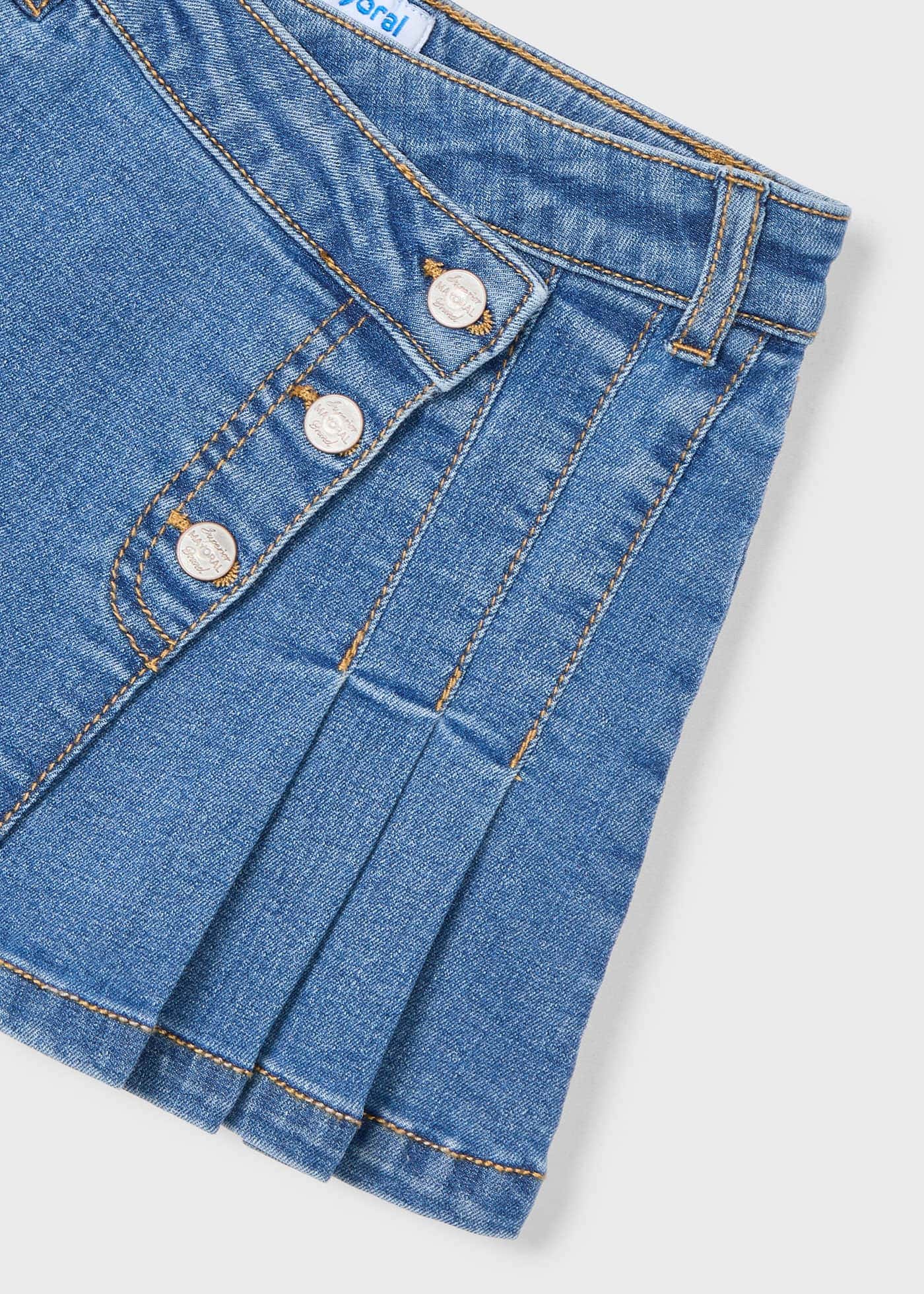 Girl Denim Skirt with Pleat Detail