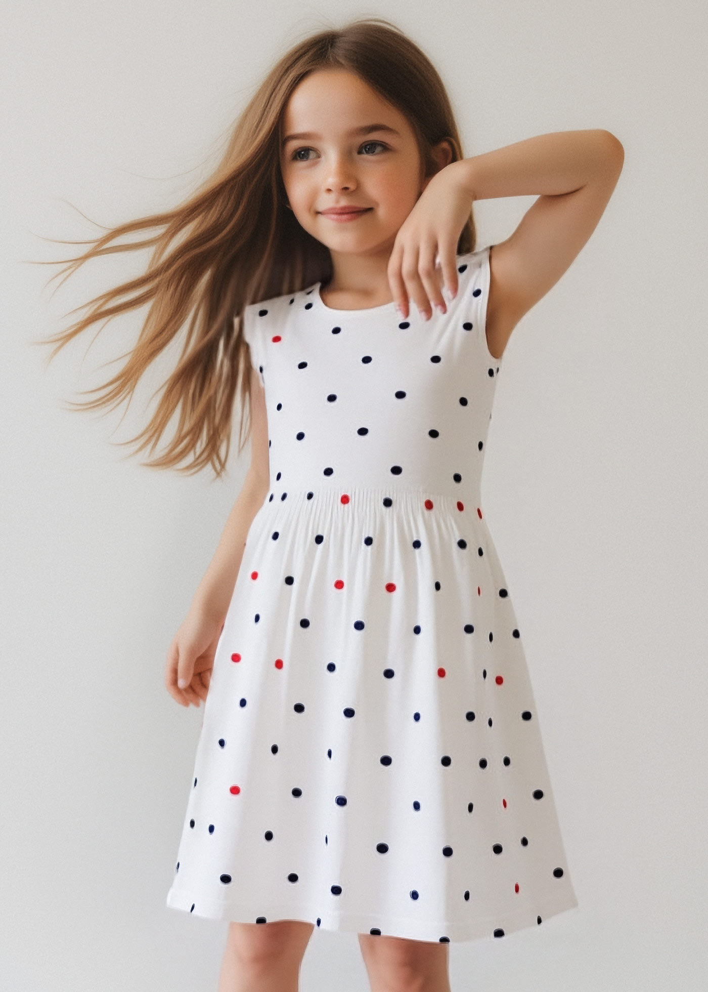 Girl Embroidered Polka Dot Dress