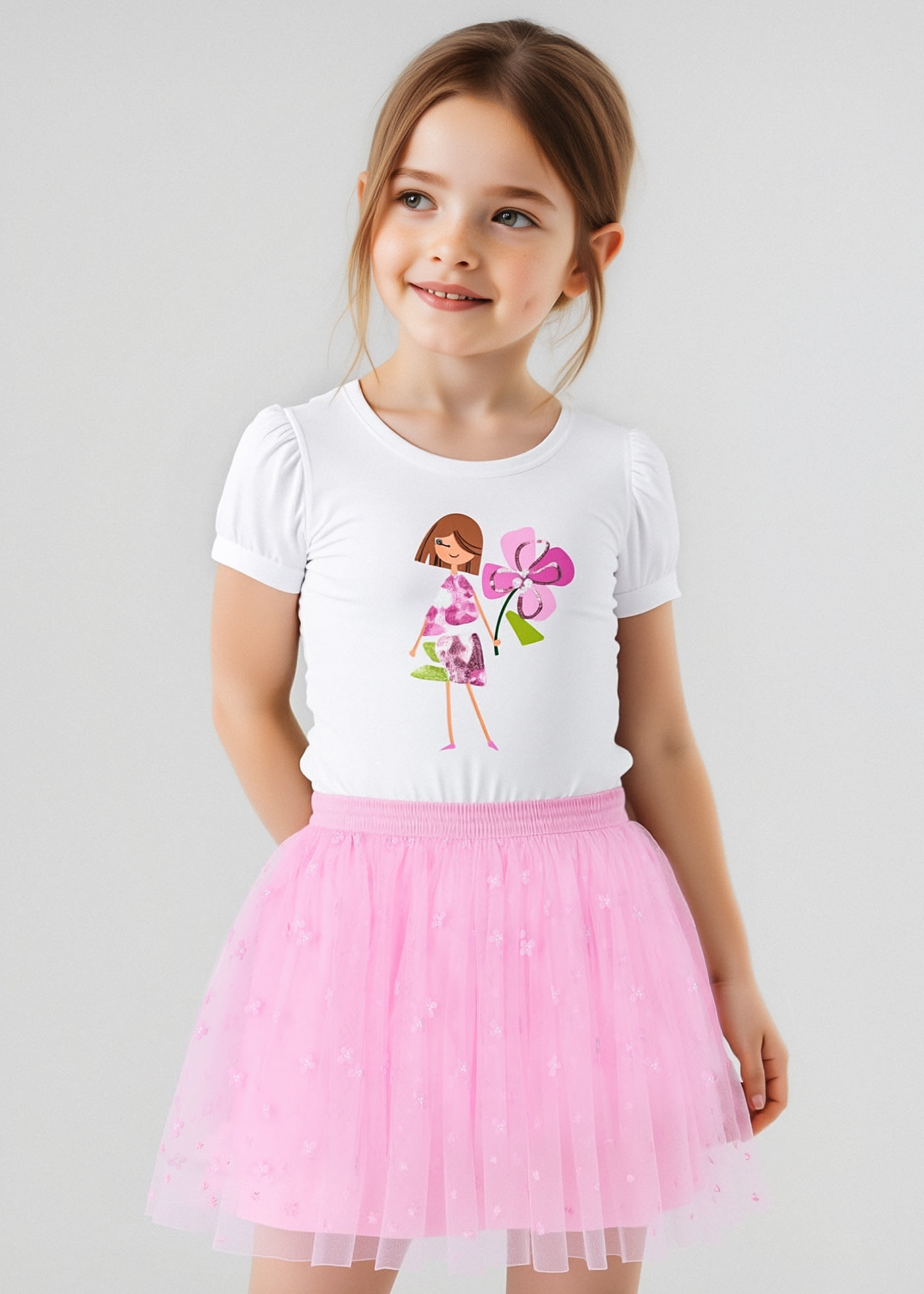 Conjunto saia tule e t-shirt menina