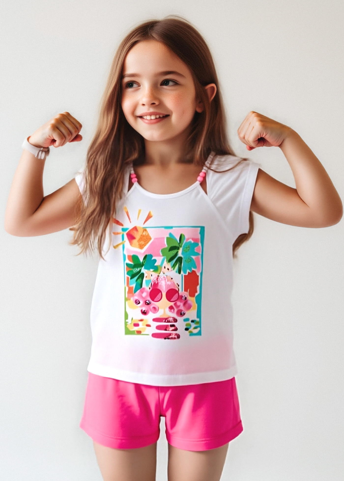 Conjunto pantalón corto y camiseta estampado niña