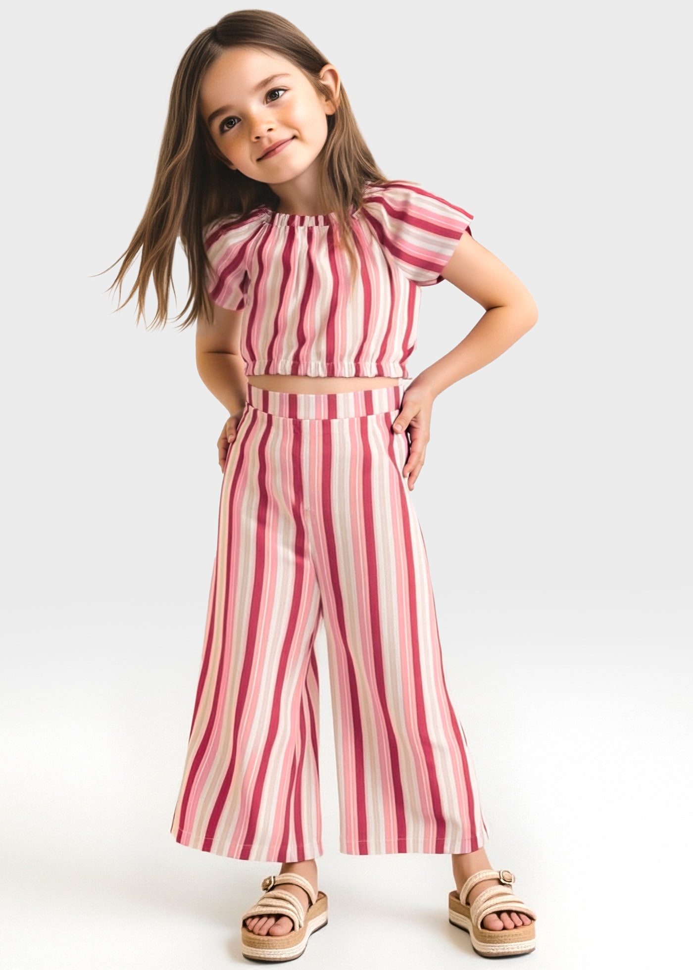 Completo pantalone e maglietta righe bambina