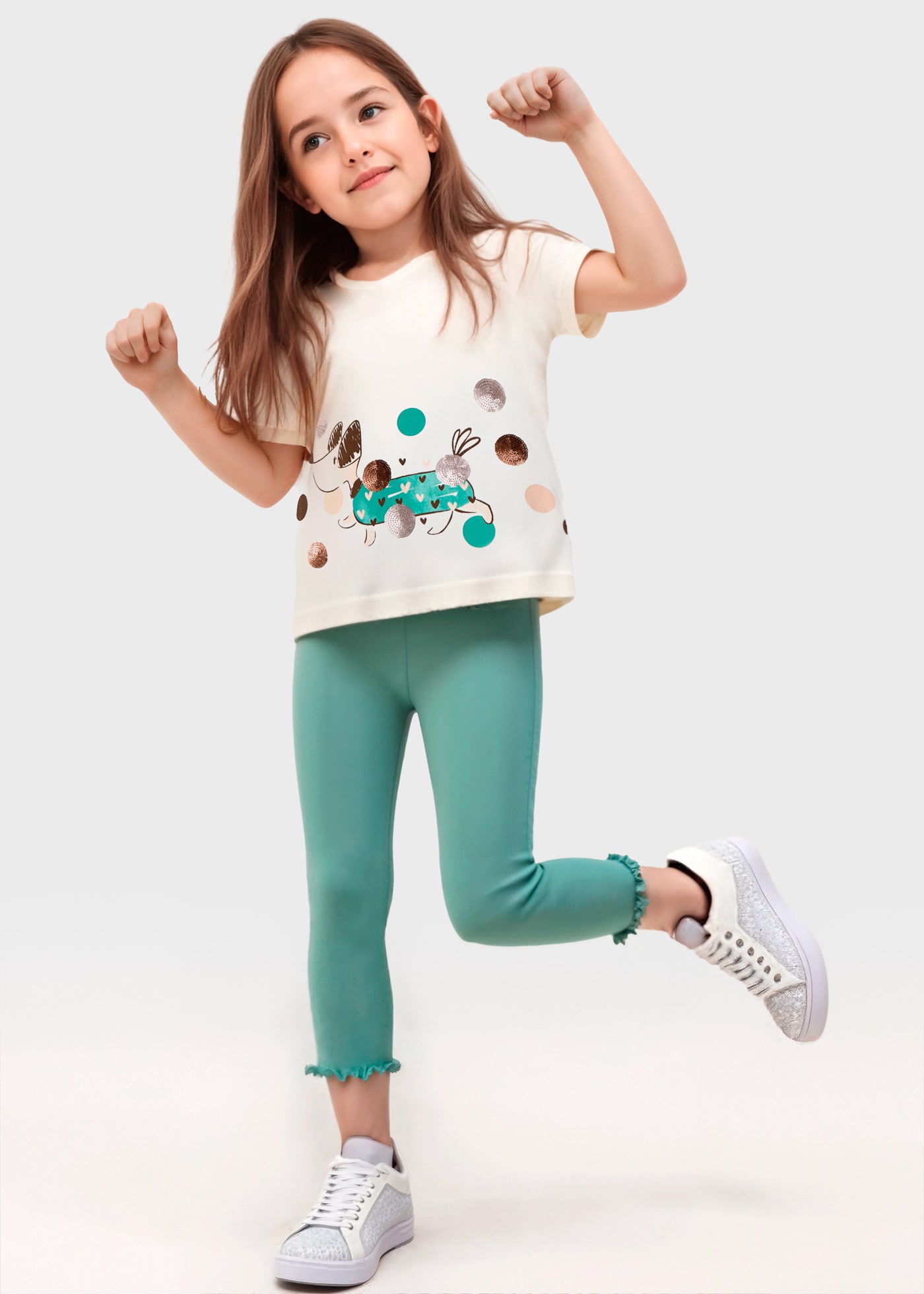 Girl Dog Print T-Shirt and Leggings Set