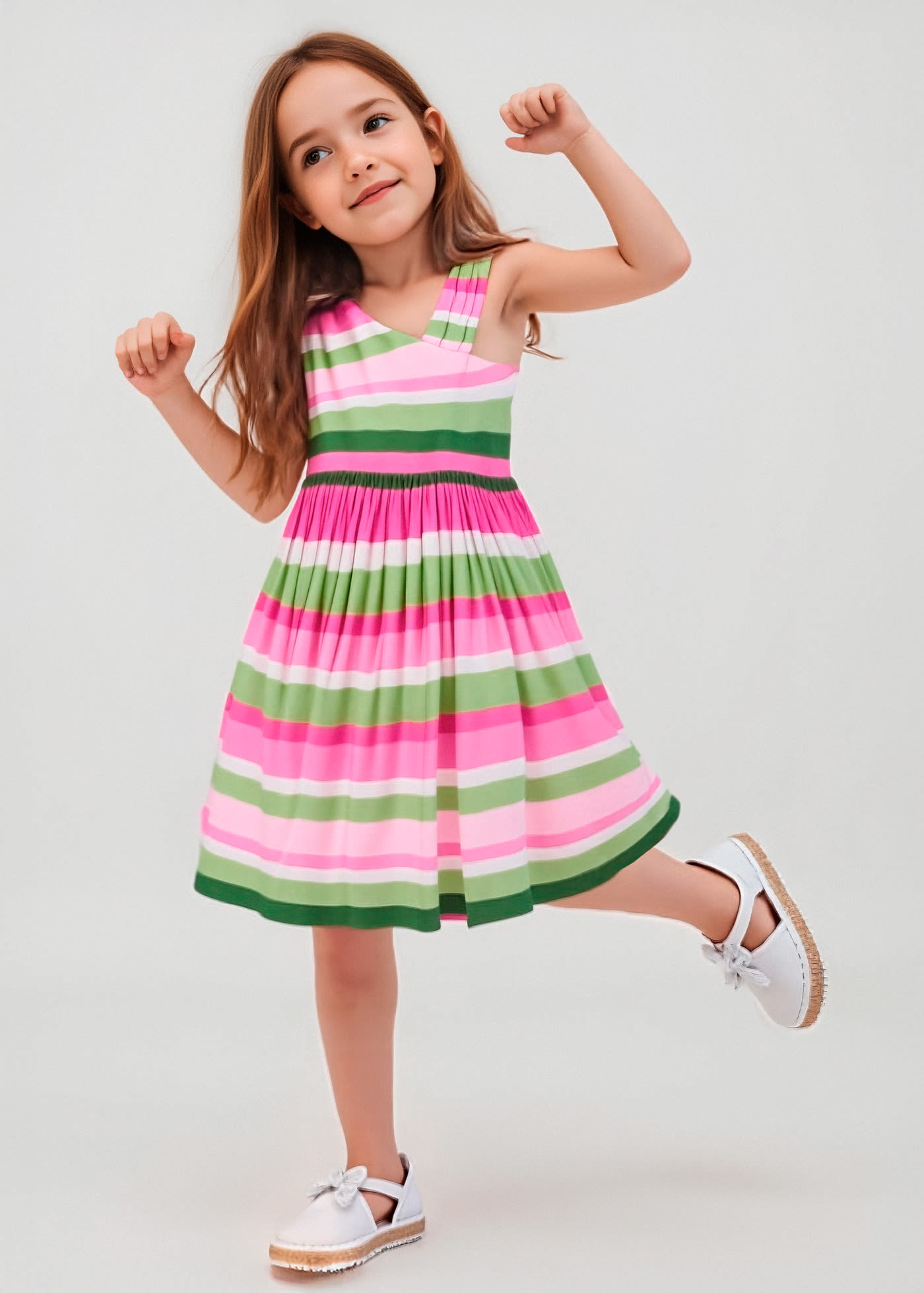 Girl asymmetric striped dress