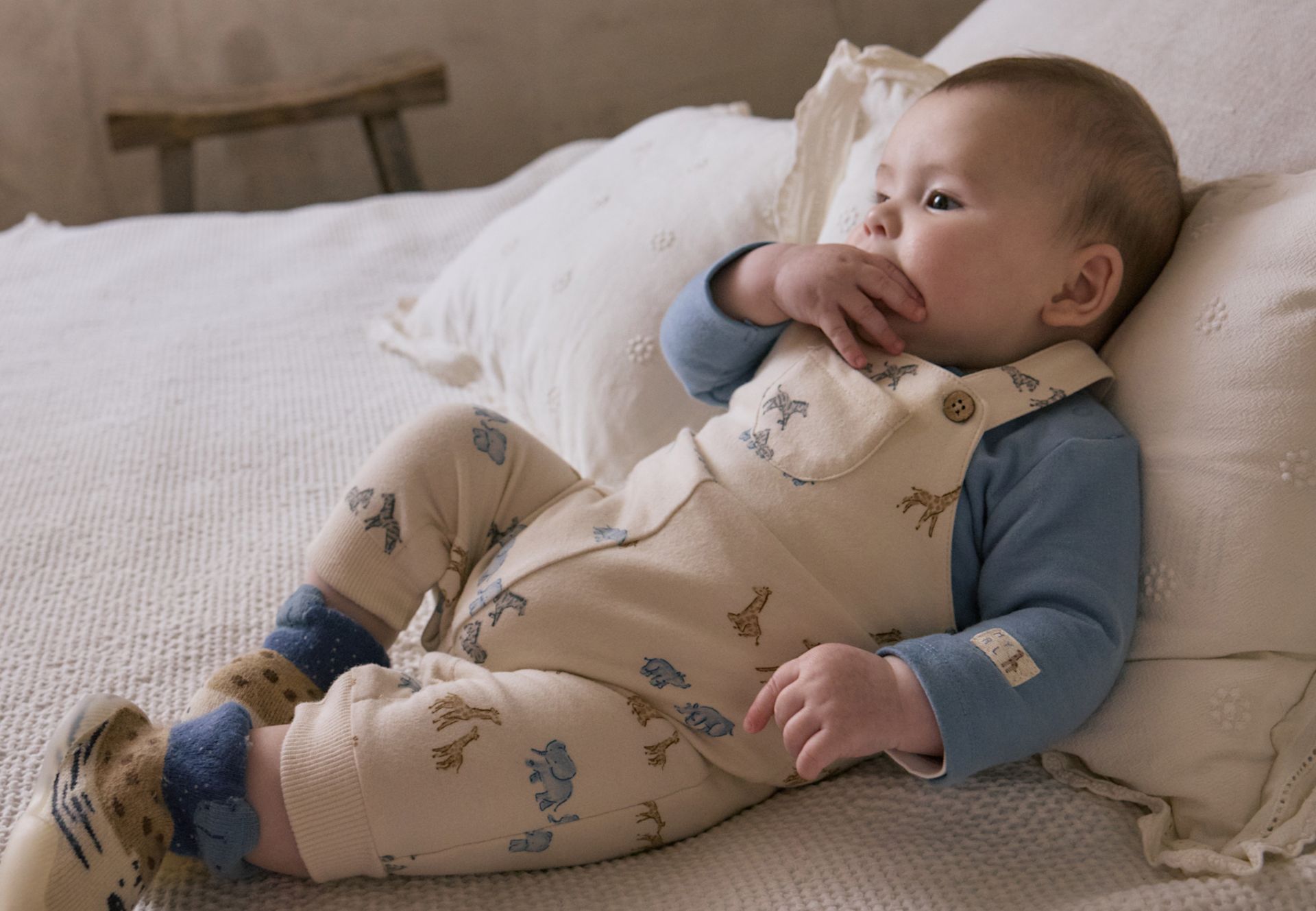 Newborn print dungaree set