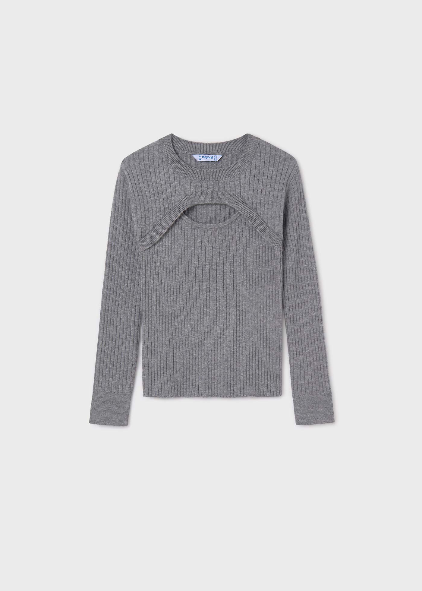 Sweter z dzianiny ściągaczowej z wycięciem dla dziewczynki