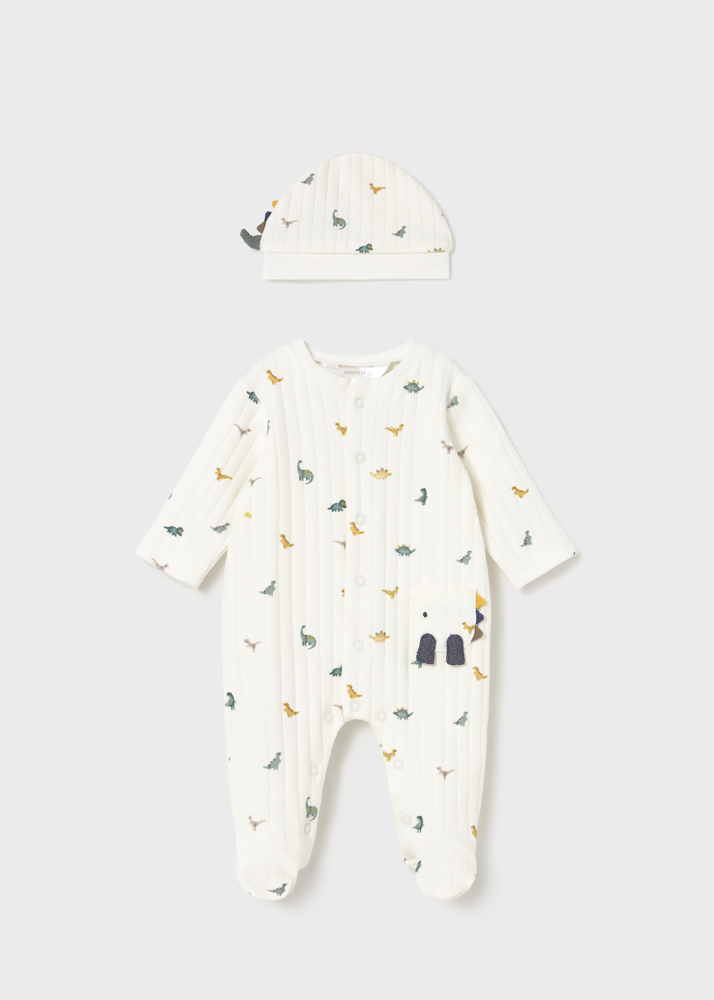 Newborn dinosaur print romper with hat
