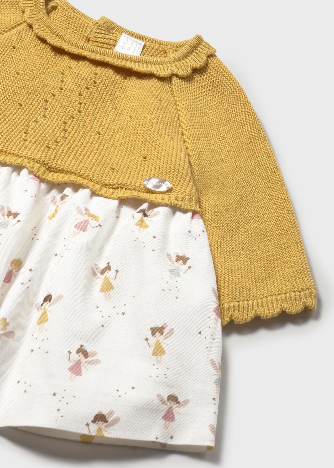 Newborn combined knit and flower dress