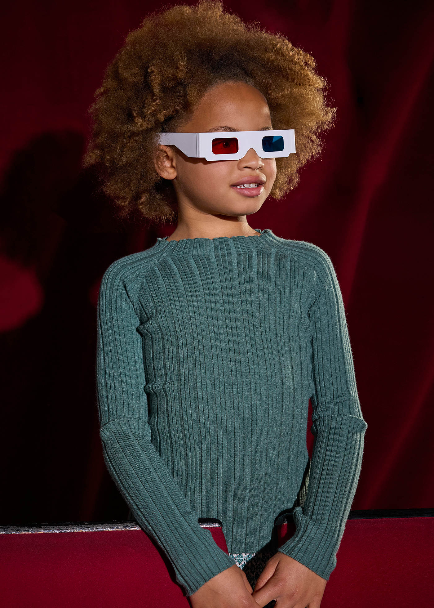 Girl Rib Knit Mock Neck Sweater