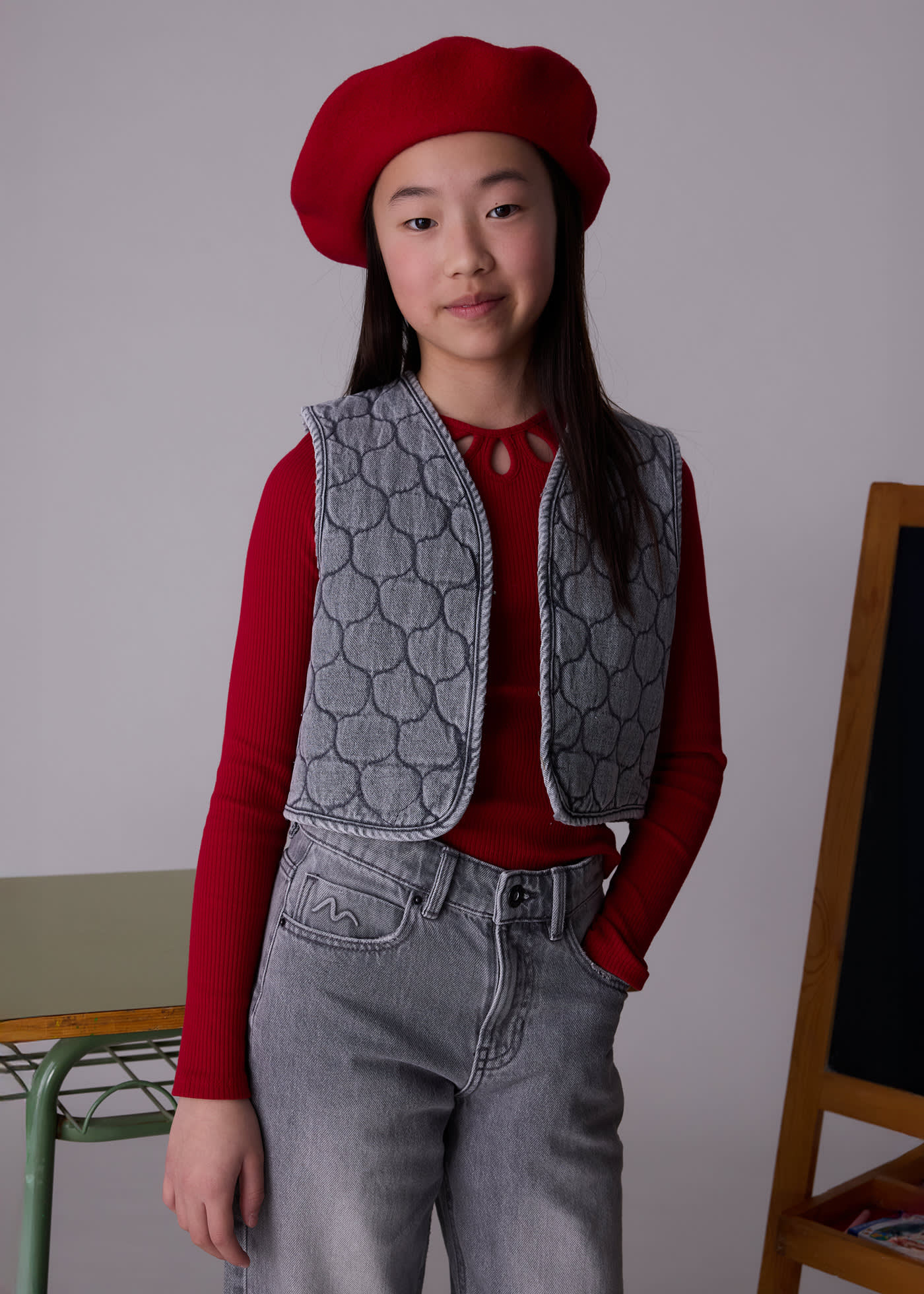 Girls quilted denim gilet