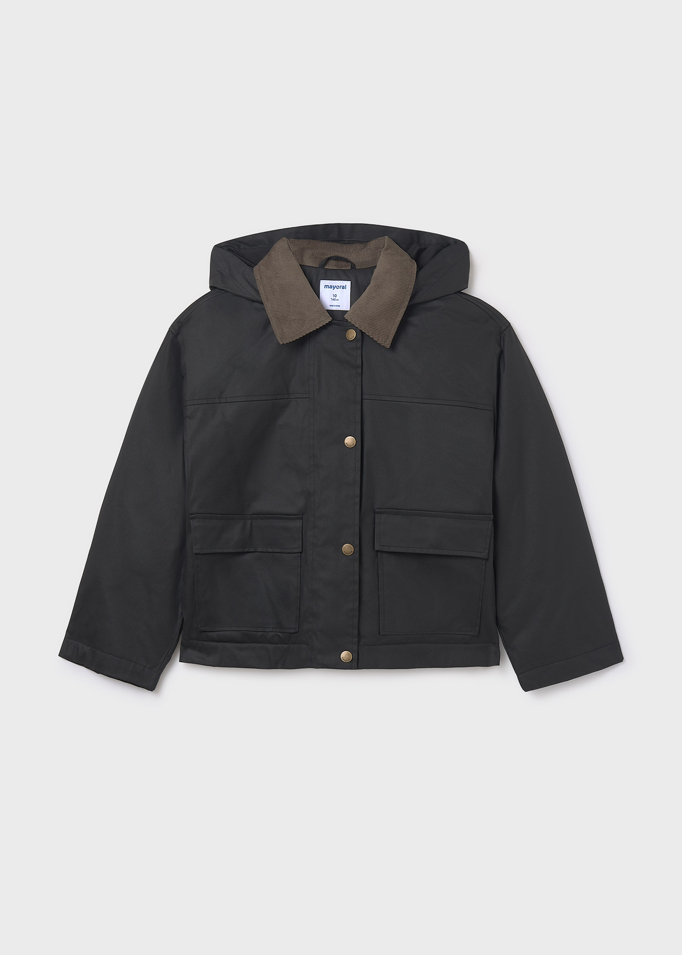 Girls hooded waxed jacket