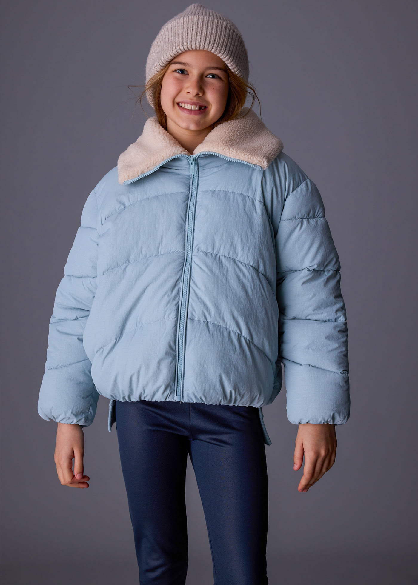Girls coat with sheep skin collar