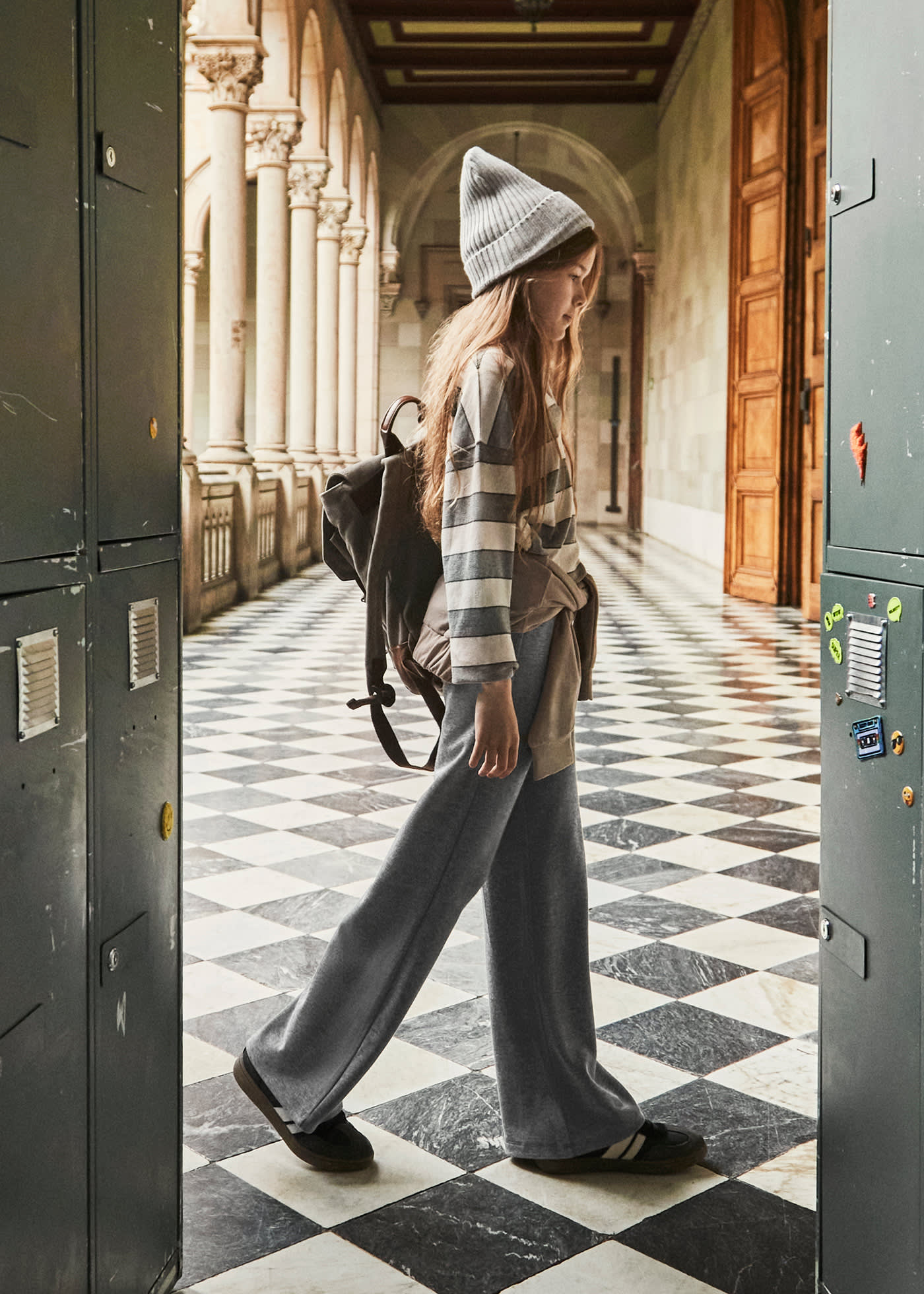 Ensemble pantalon et polo rayé fille