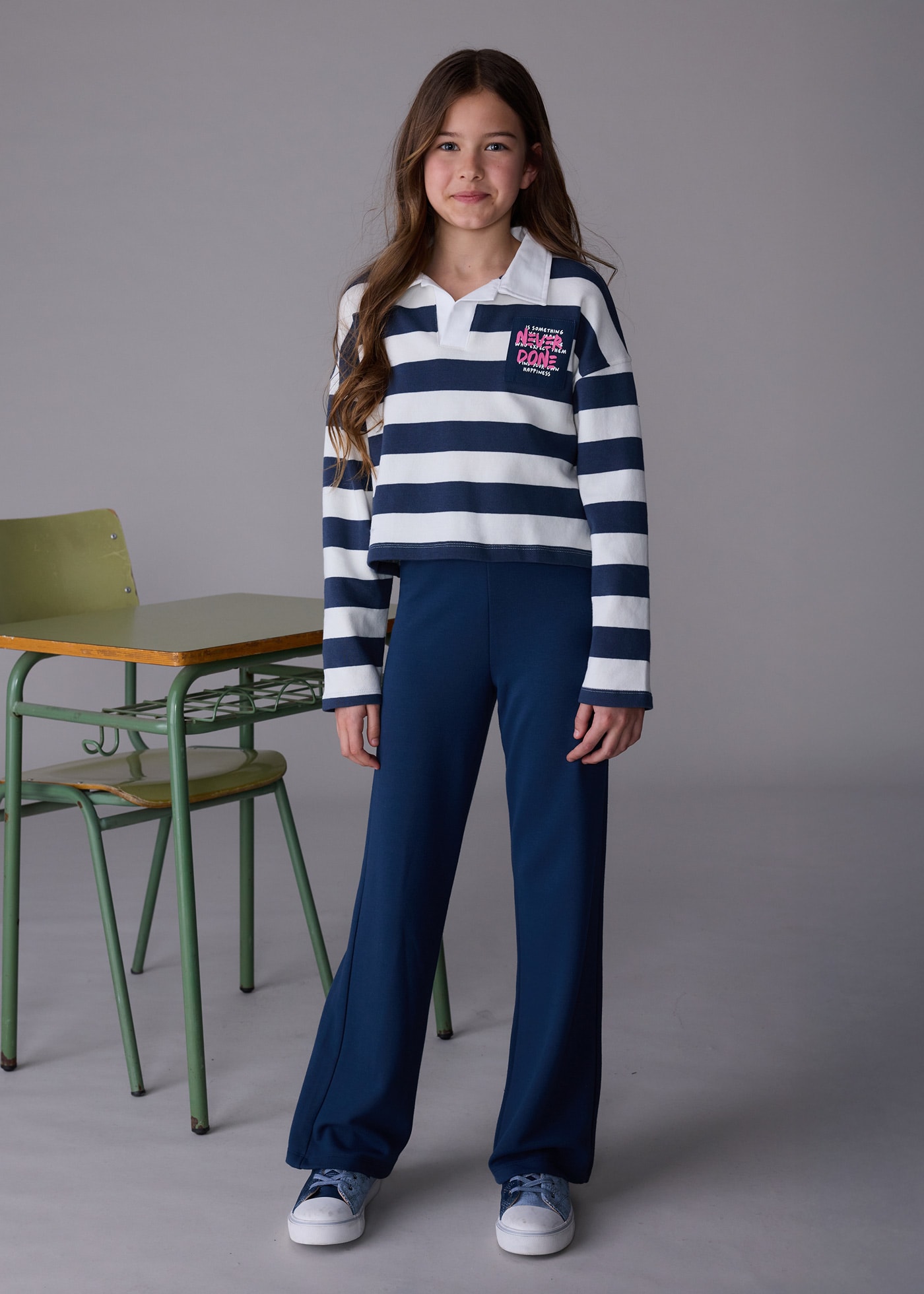 Girls trouser and striped polo set