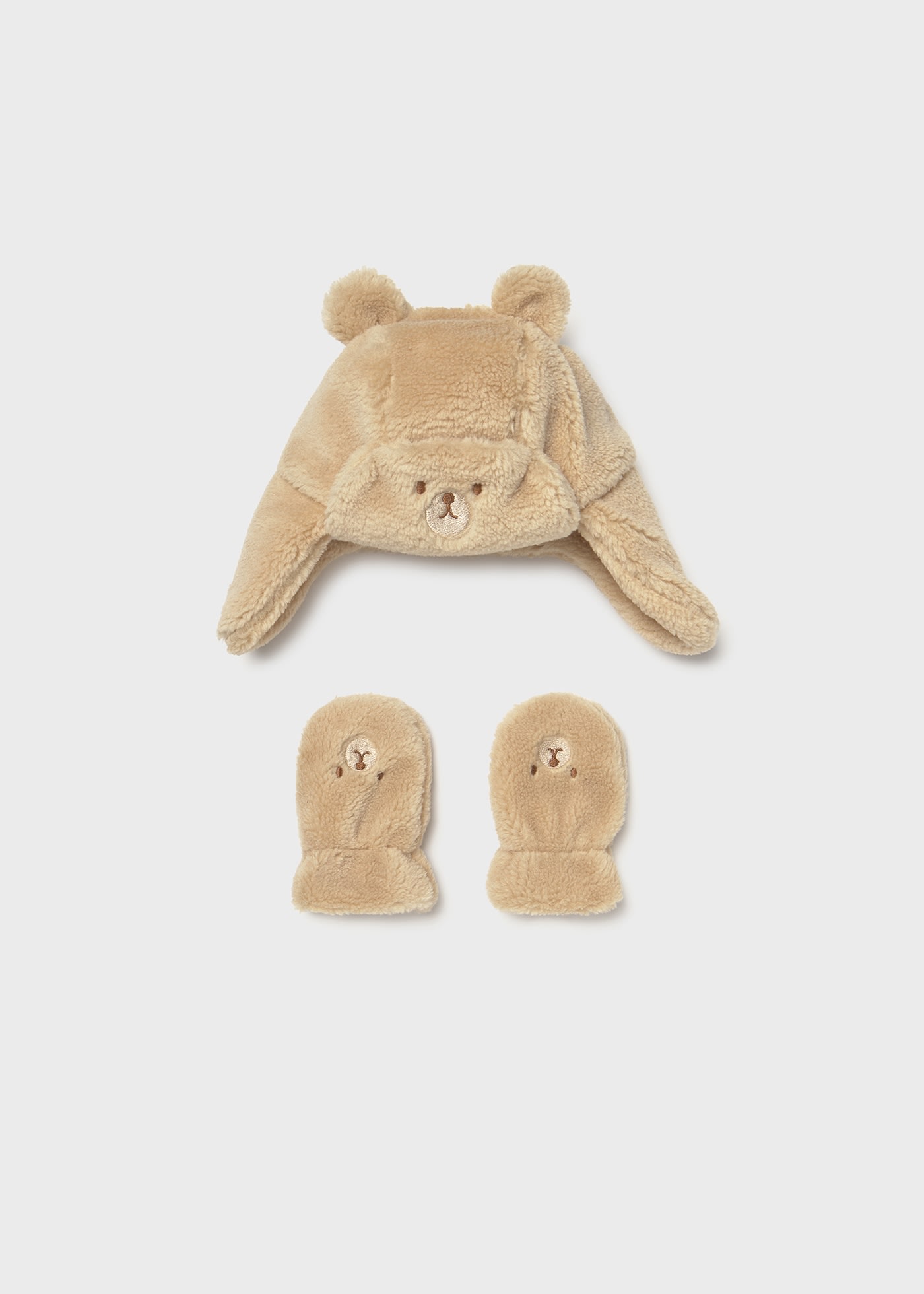 Baby Hat and Mittens Set with Bear