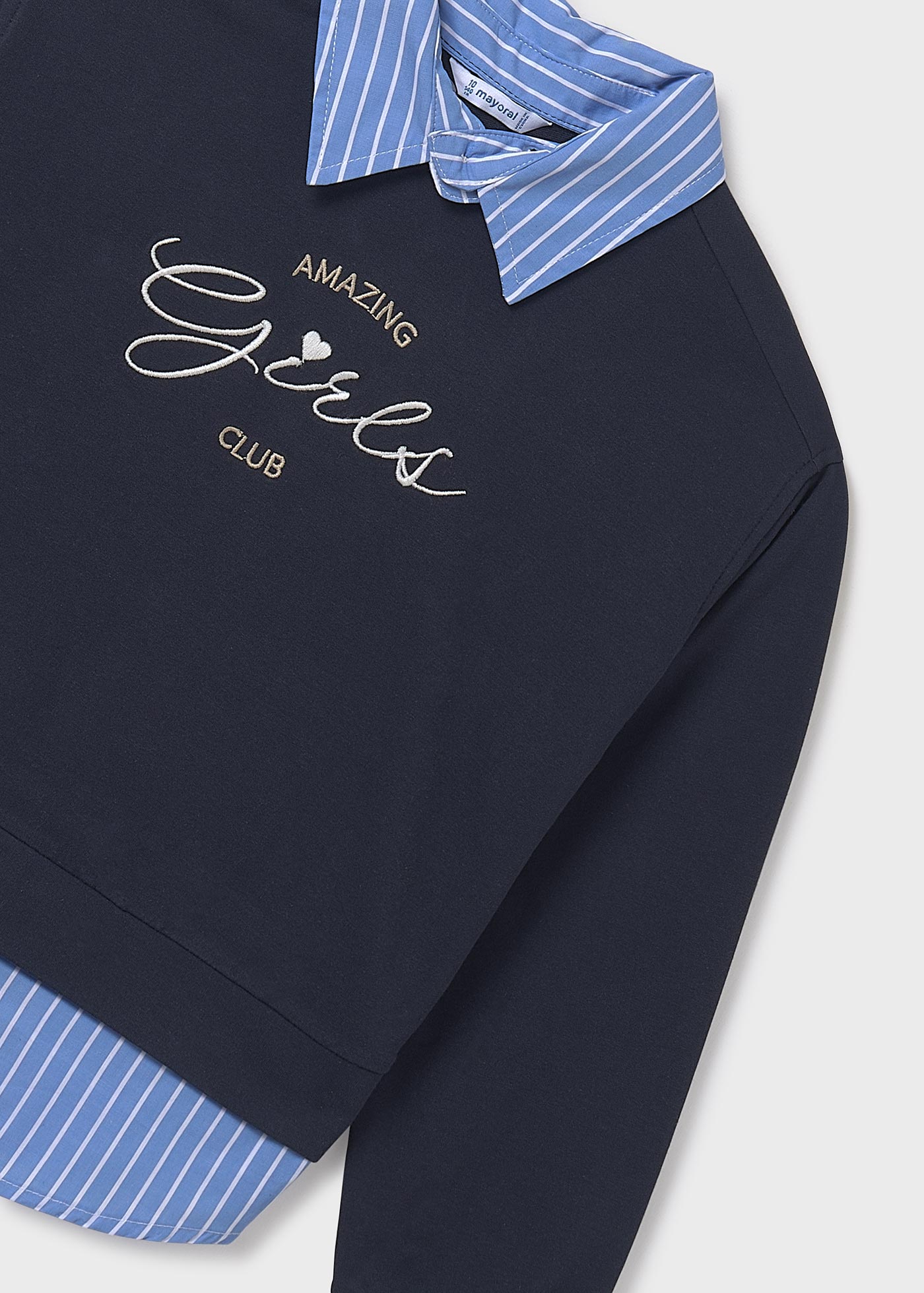 Girl combined jumper with shirt collar