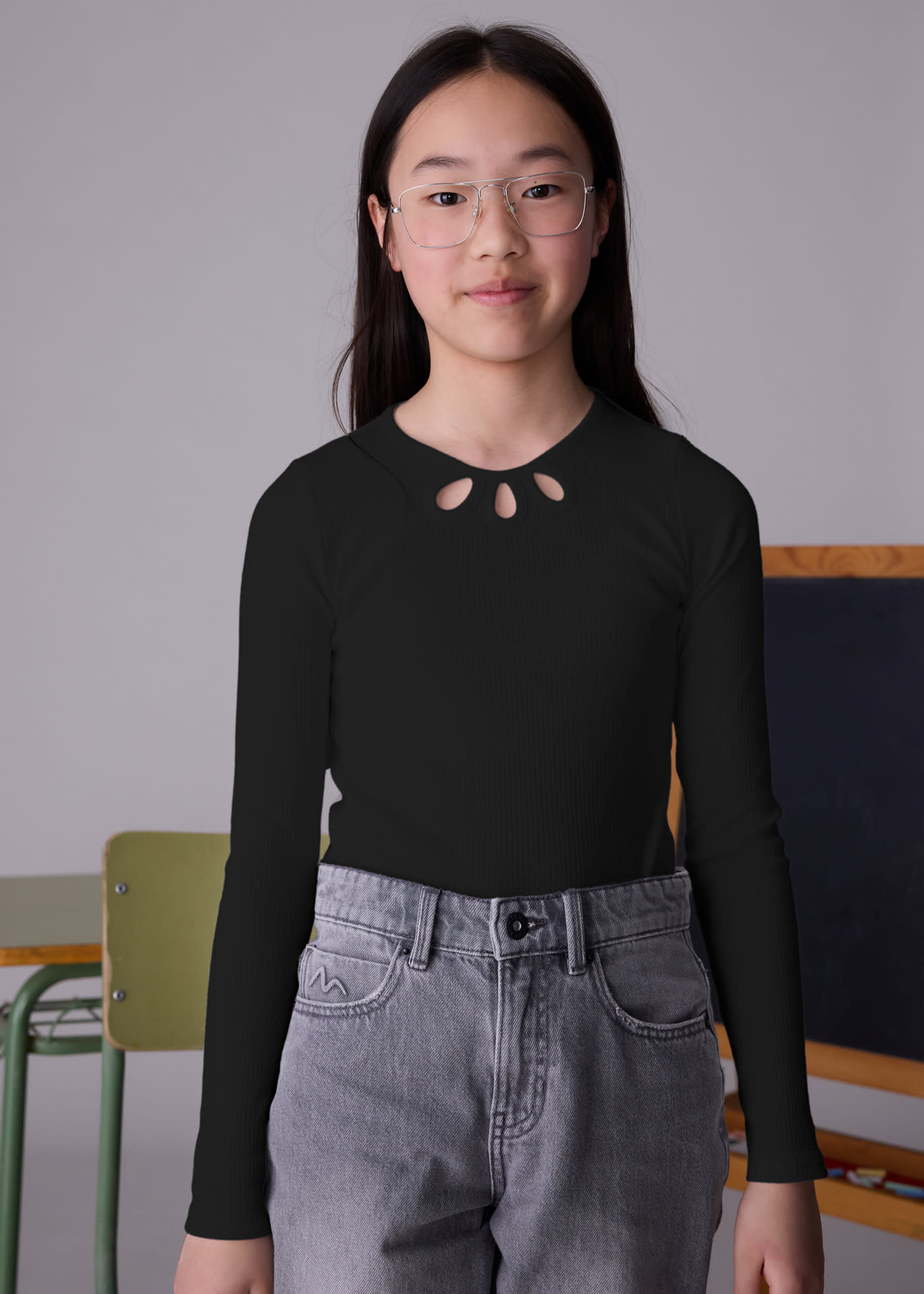 Girl Rib Knit T-Shirt
