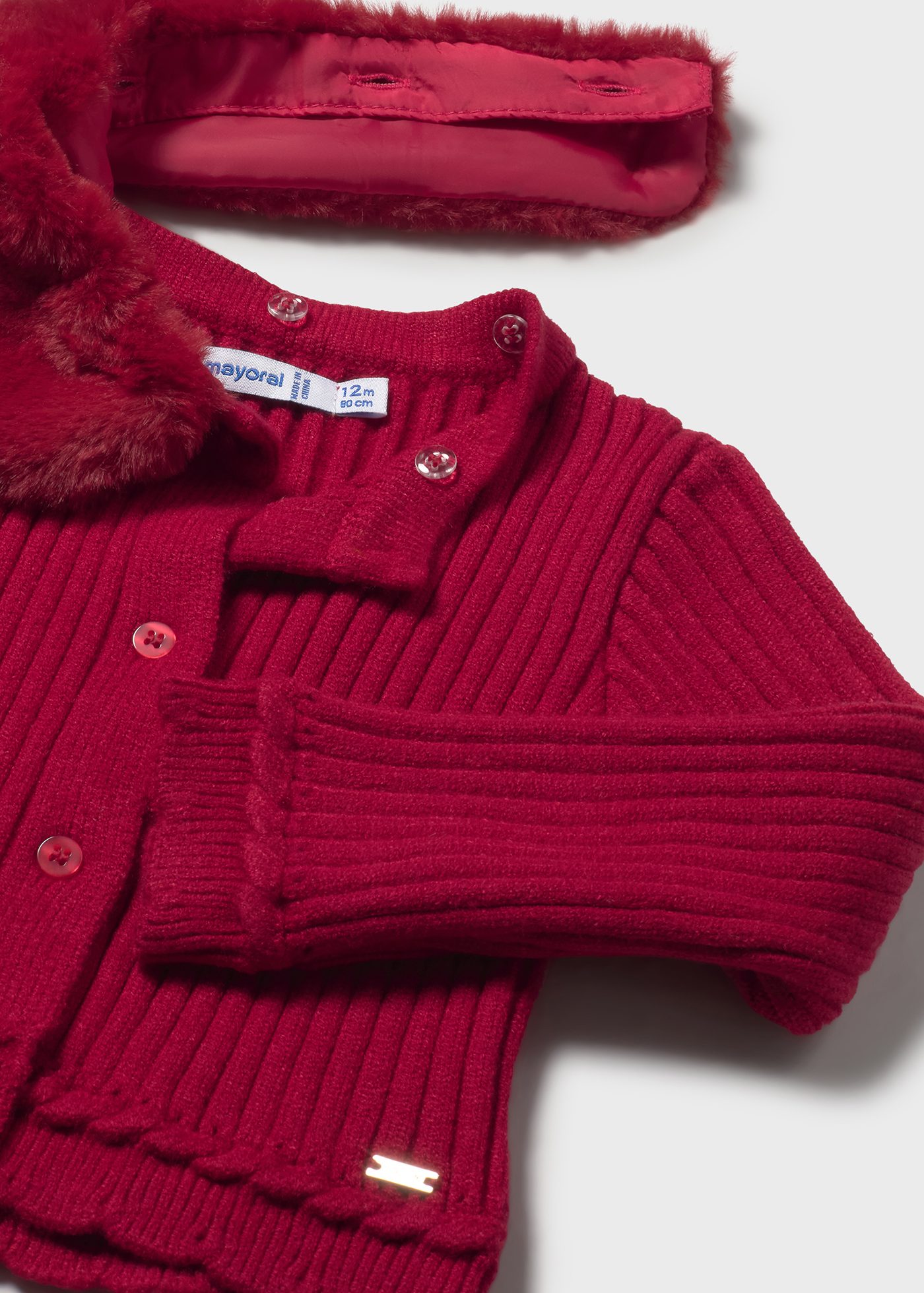 Baby tricot cardigan with fur collar
