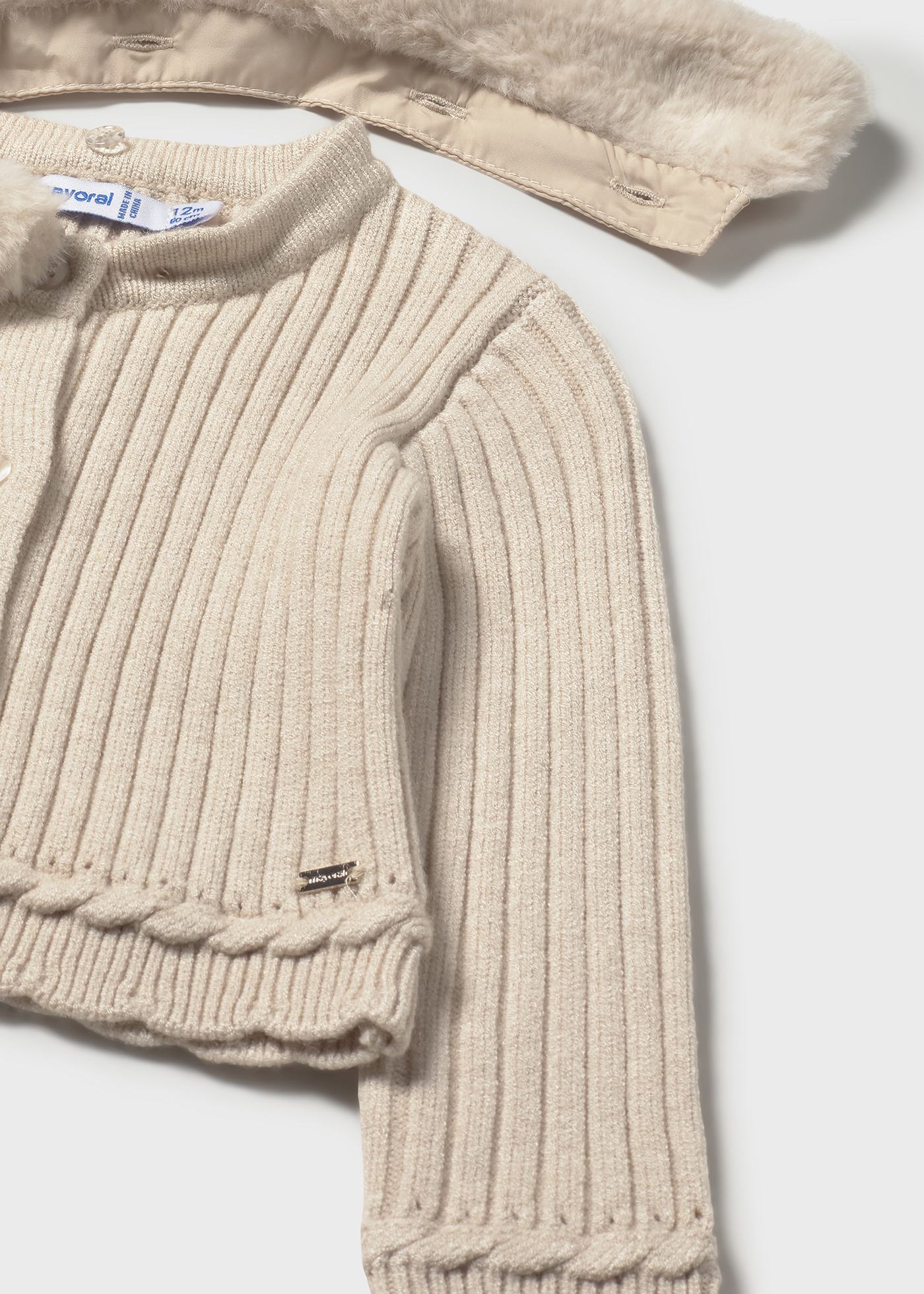 Baby tricot cardigan with fur collar