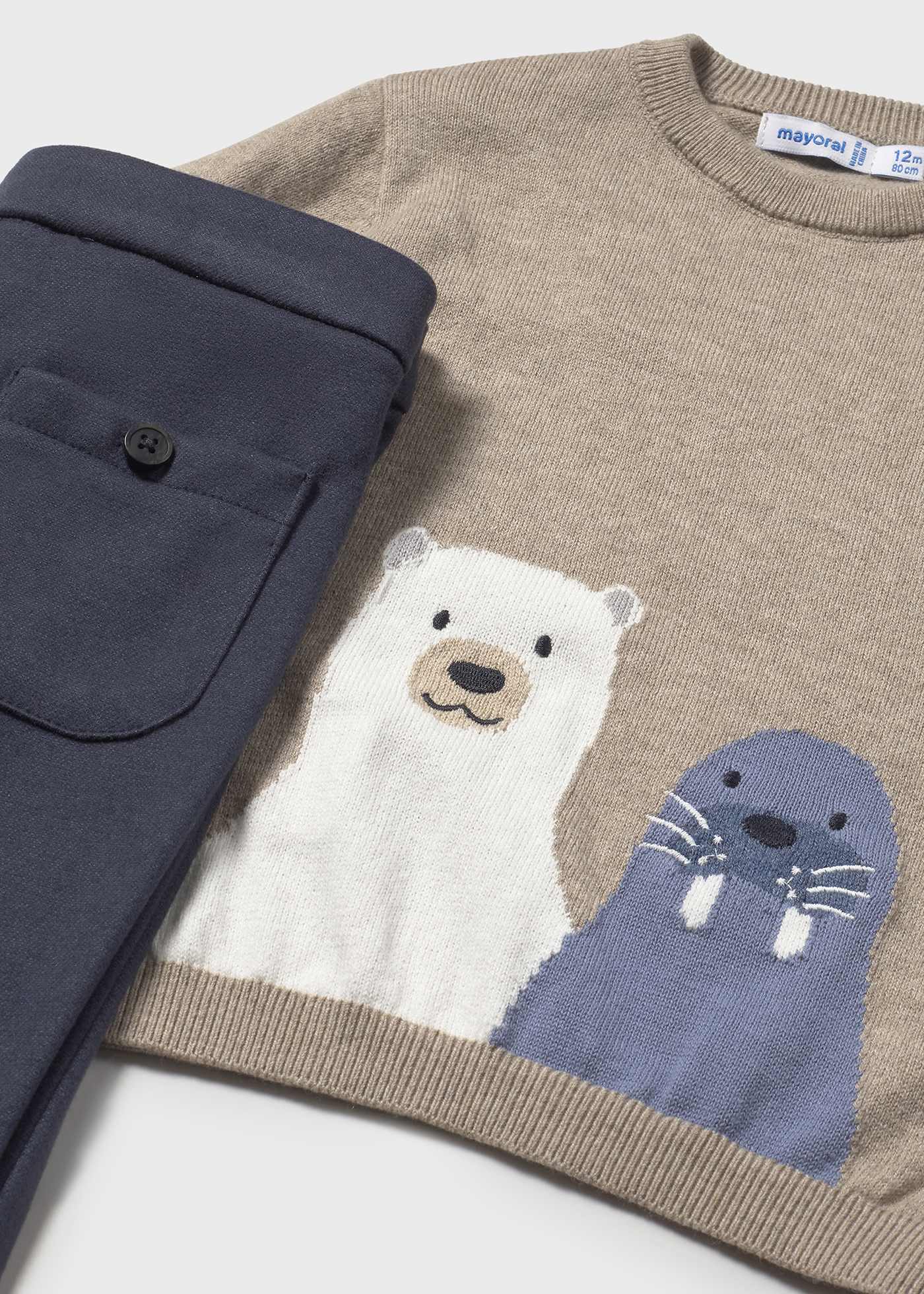 Conjunto pantalón y suéter animal bebé