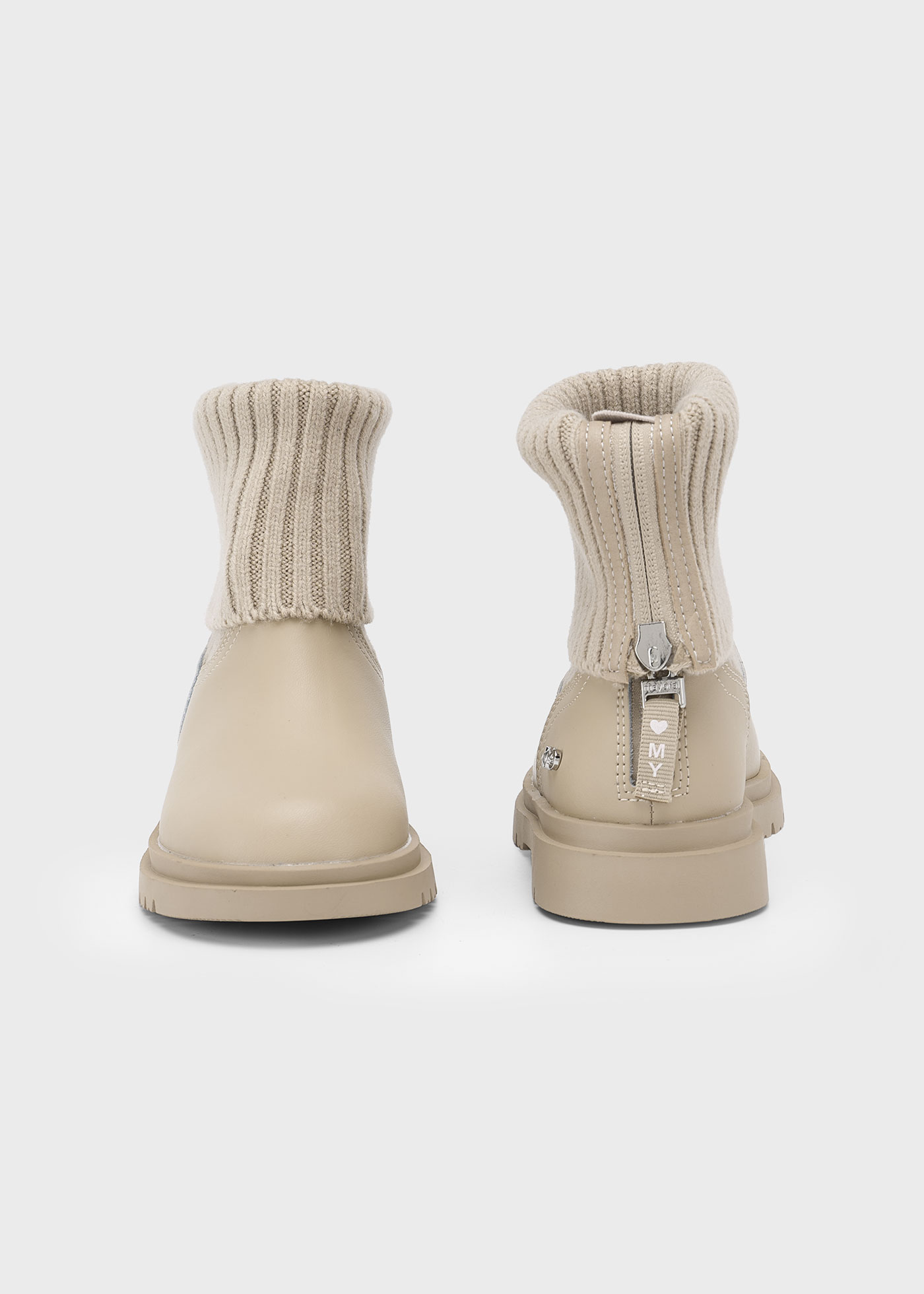 Боти biker от кожена и трикотажна материя за момиче Боти biker от кожена и трикотажна материя за момиче