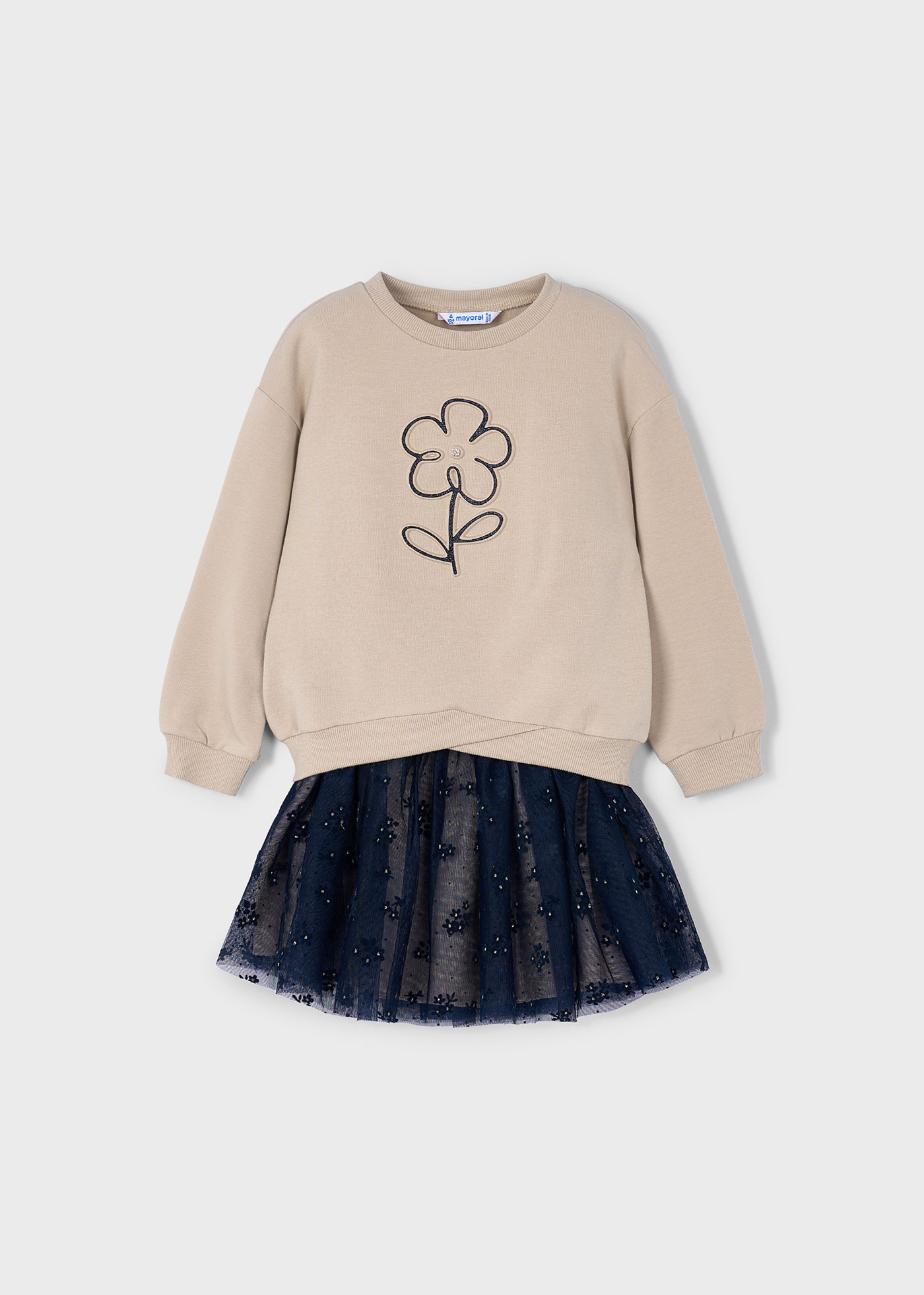 Conjunto saia tule e sweat menina