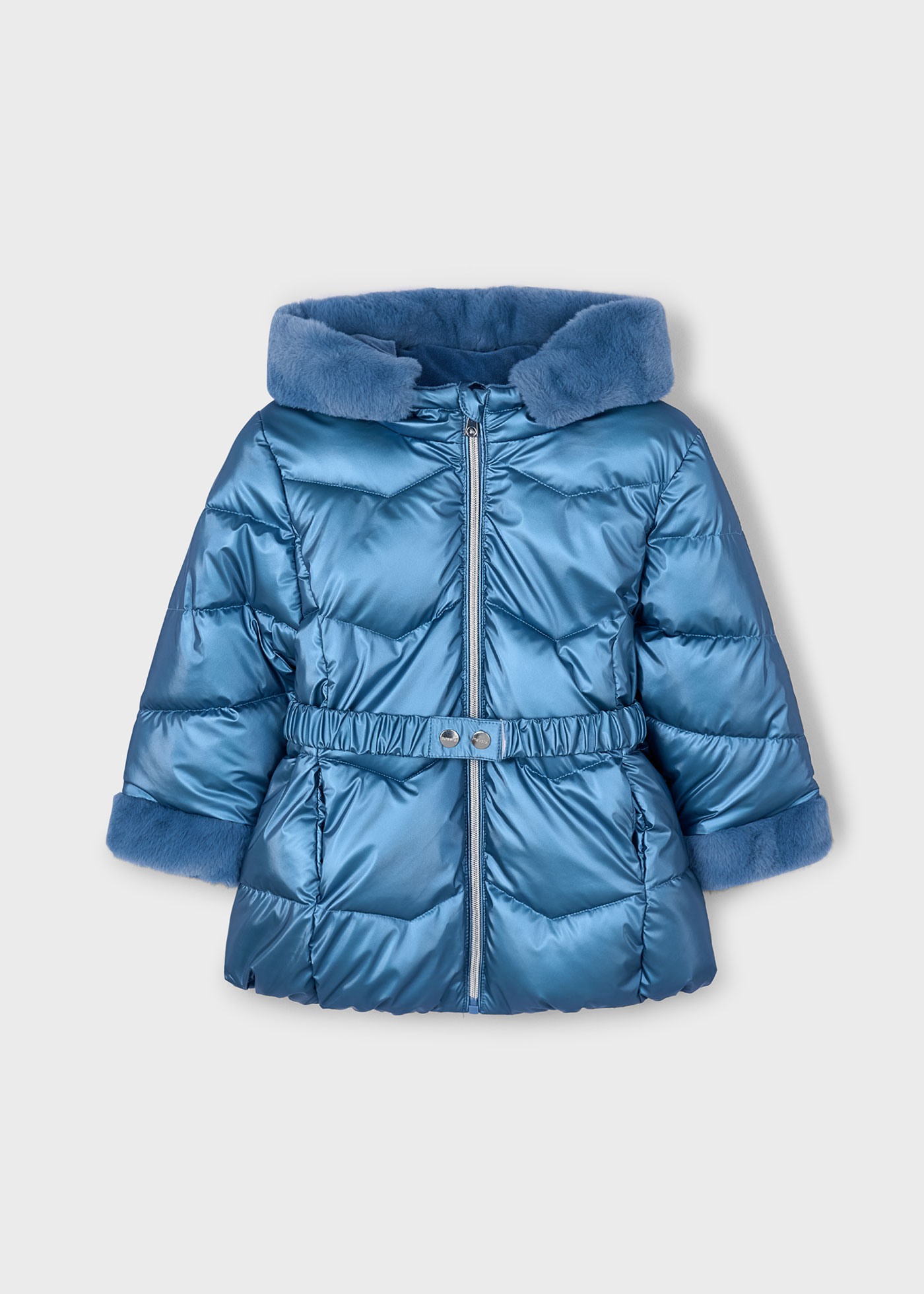 Chaquetón metalizado cinturón niña