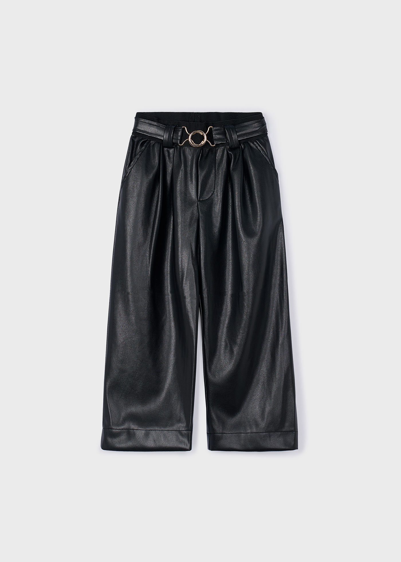 Pantalón polipiel con cinturón niña