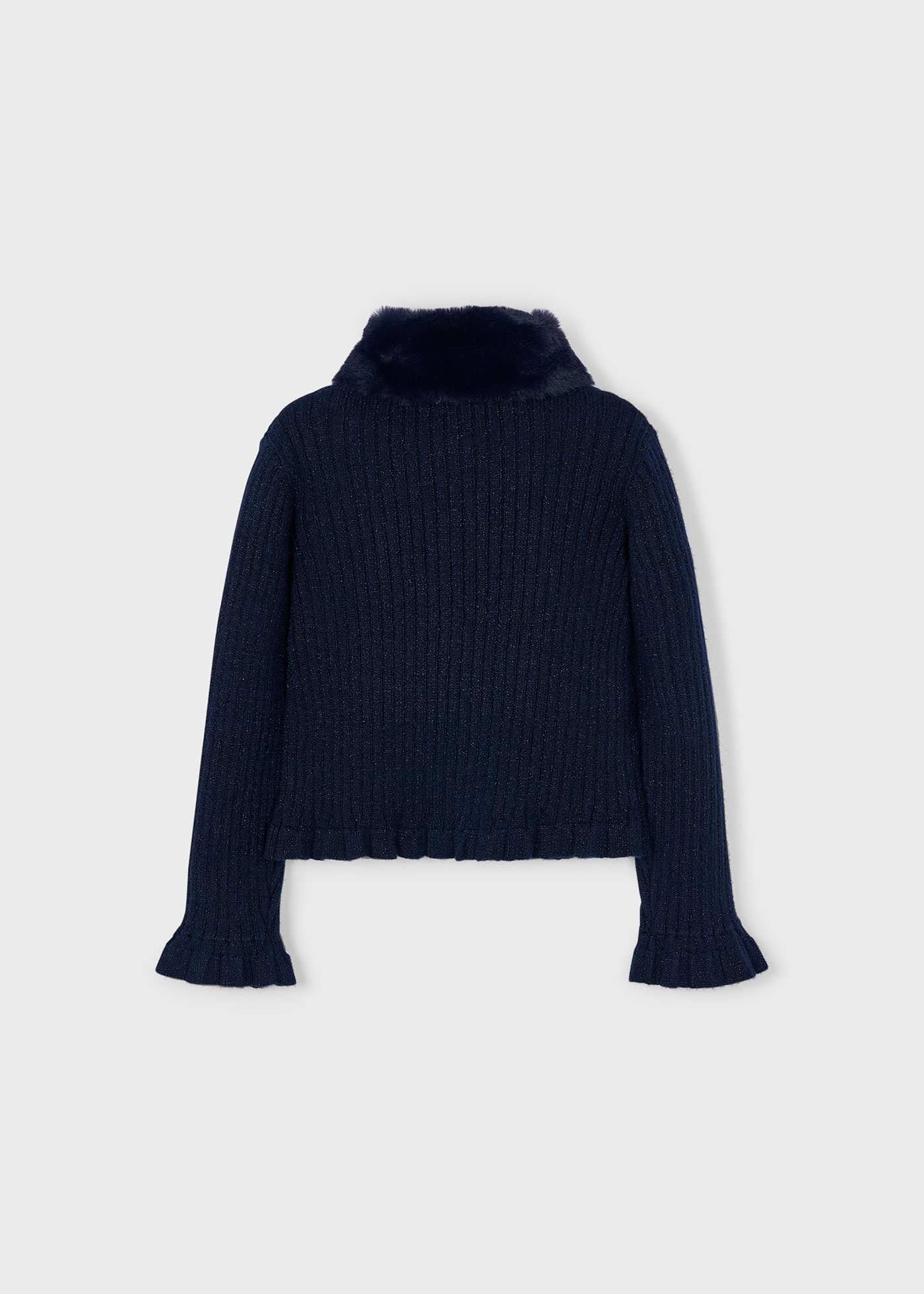 Girl Cardigan with Faux Fur Collar