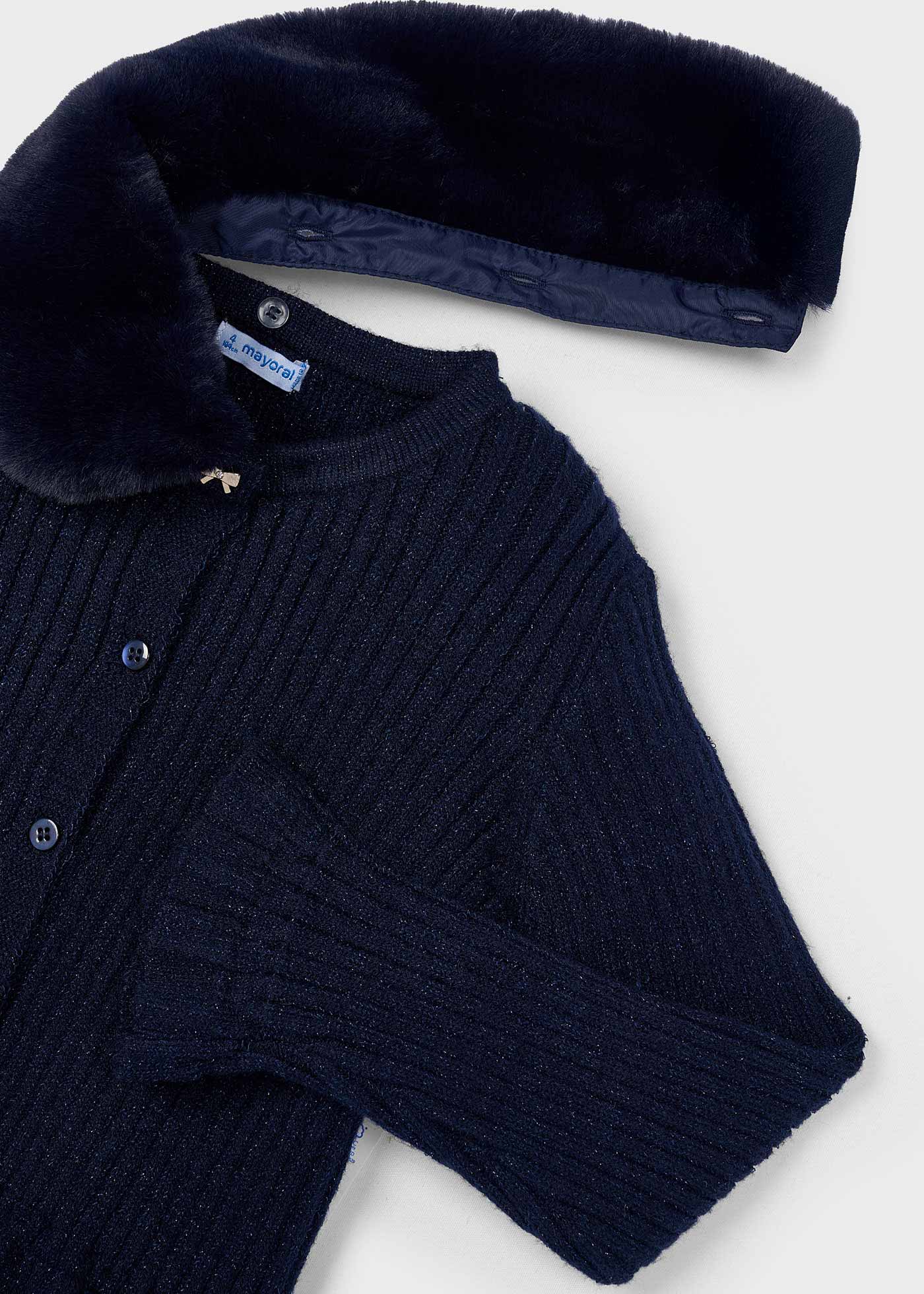 Girl Cardigan with Faux Fur Collar
