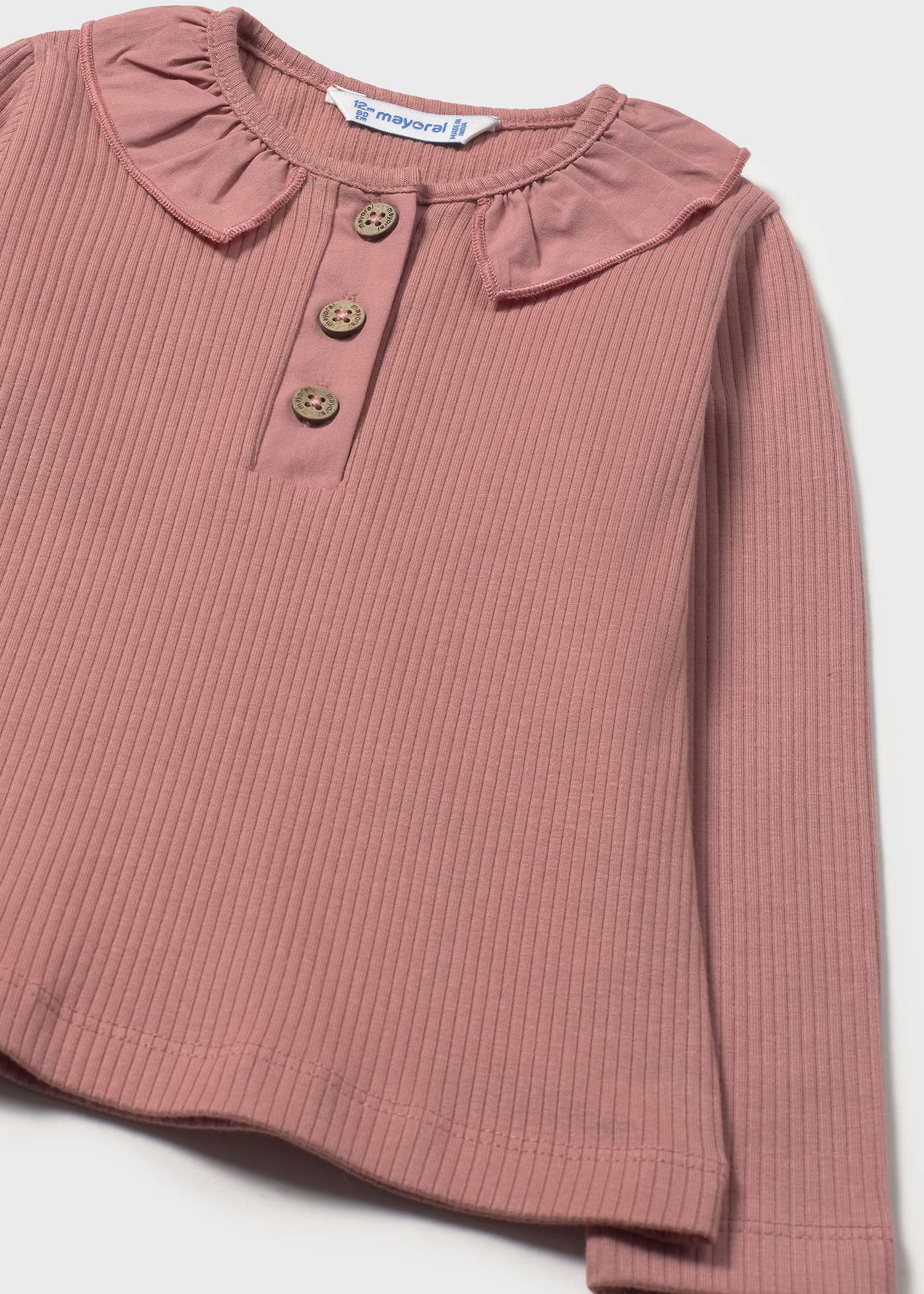Babys ribbed polo shirt with ruffle collar