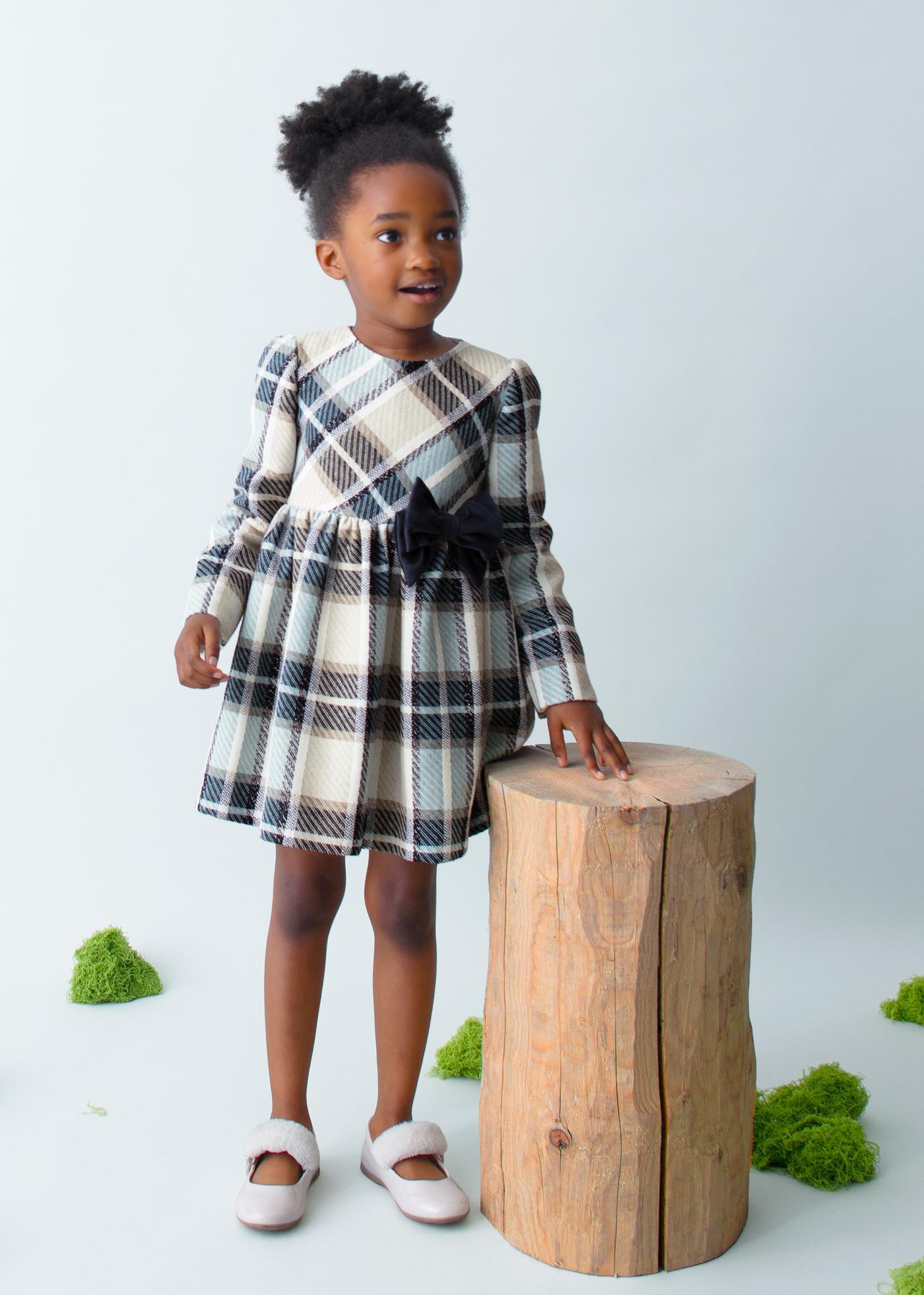 Girls check velvet dress
