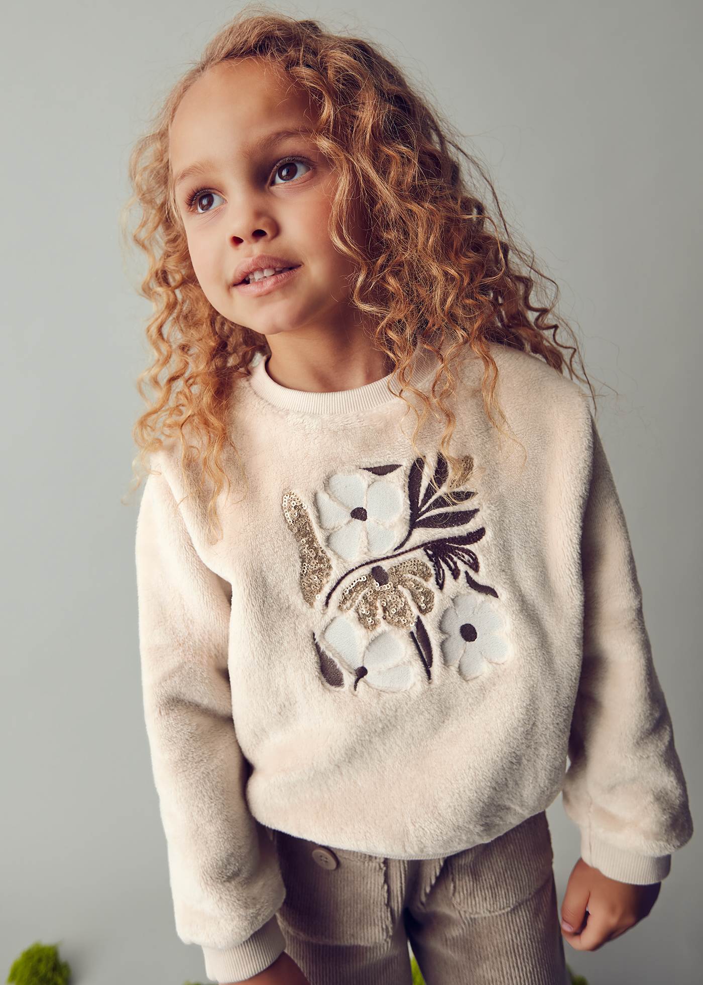 Sudadera pelo flores niña