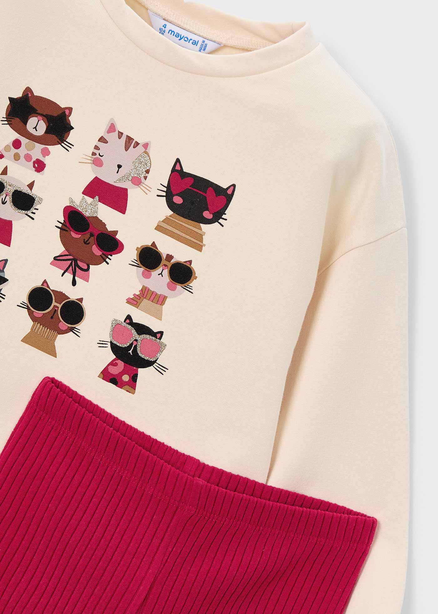 Komplet z prążkowanymi legginsami i bluzą dla dziewczynki