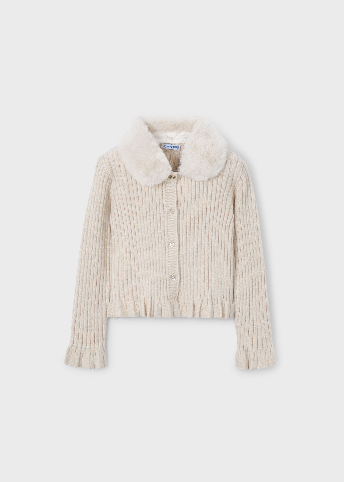 Girl Cardigan with Faux Fur Collar