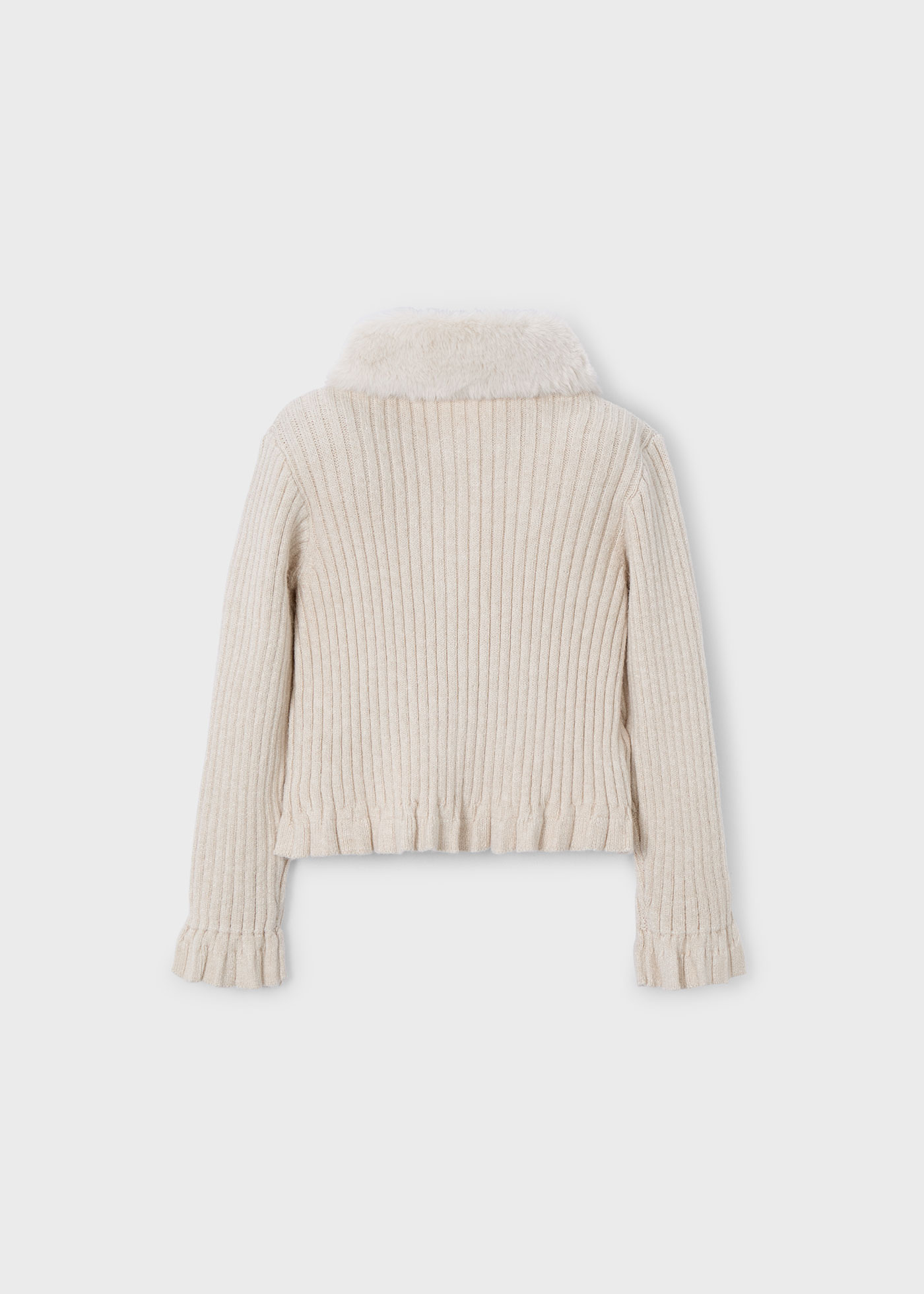Girl Cardigan with Faux Fur Collar