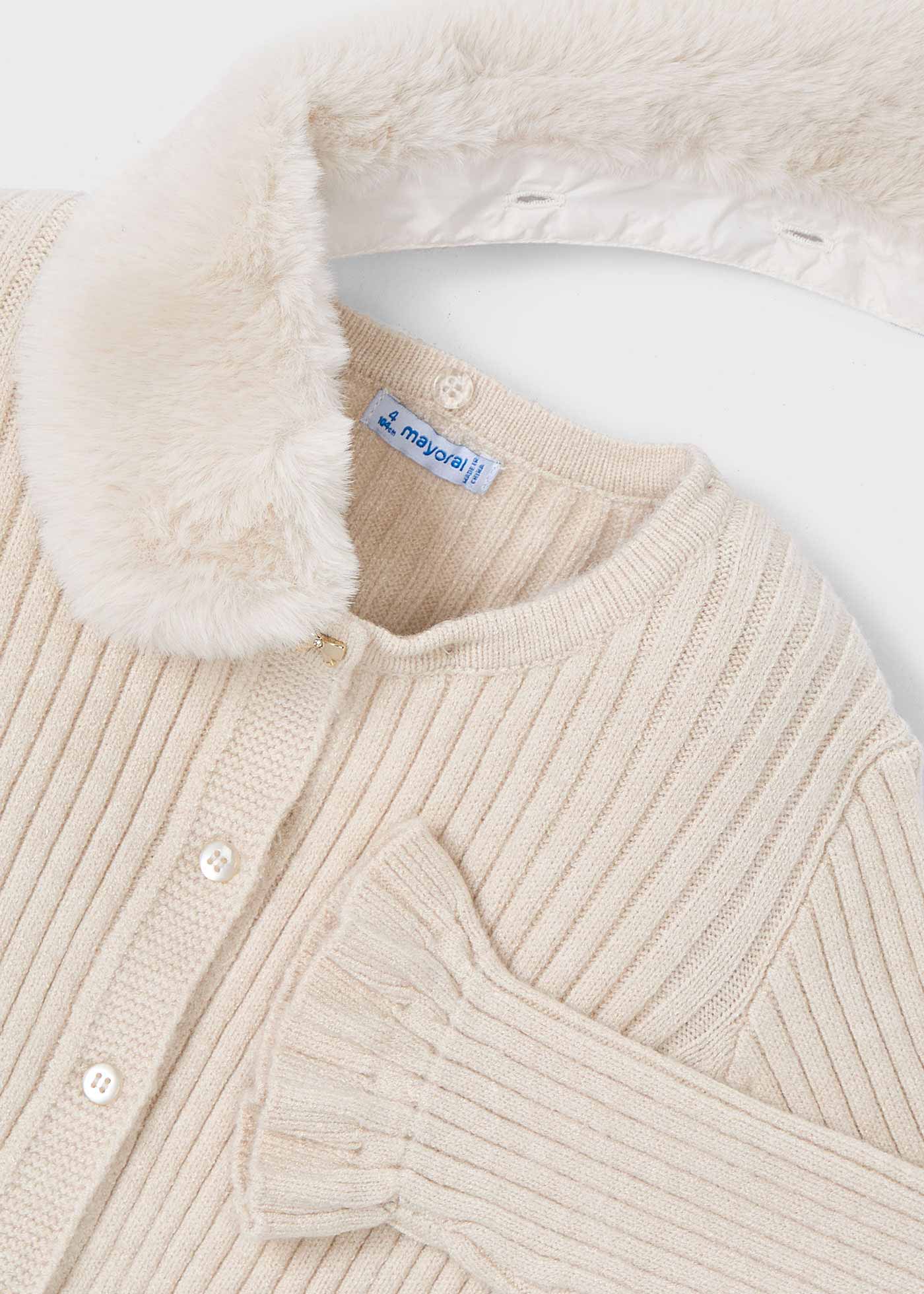 Girl Cardigan with Faux Fur Collar