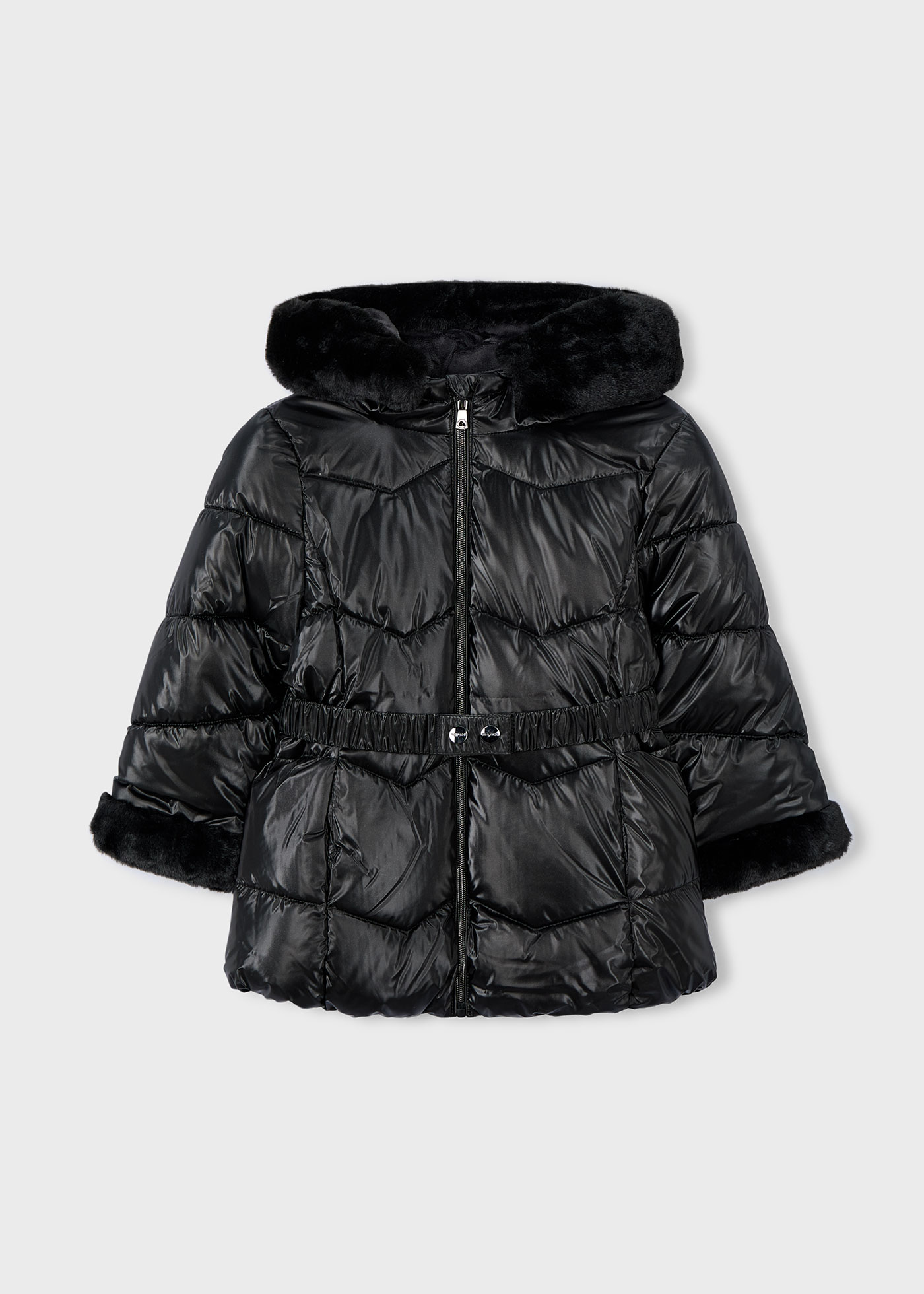 Chaquetón metalizado cinturón niña