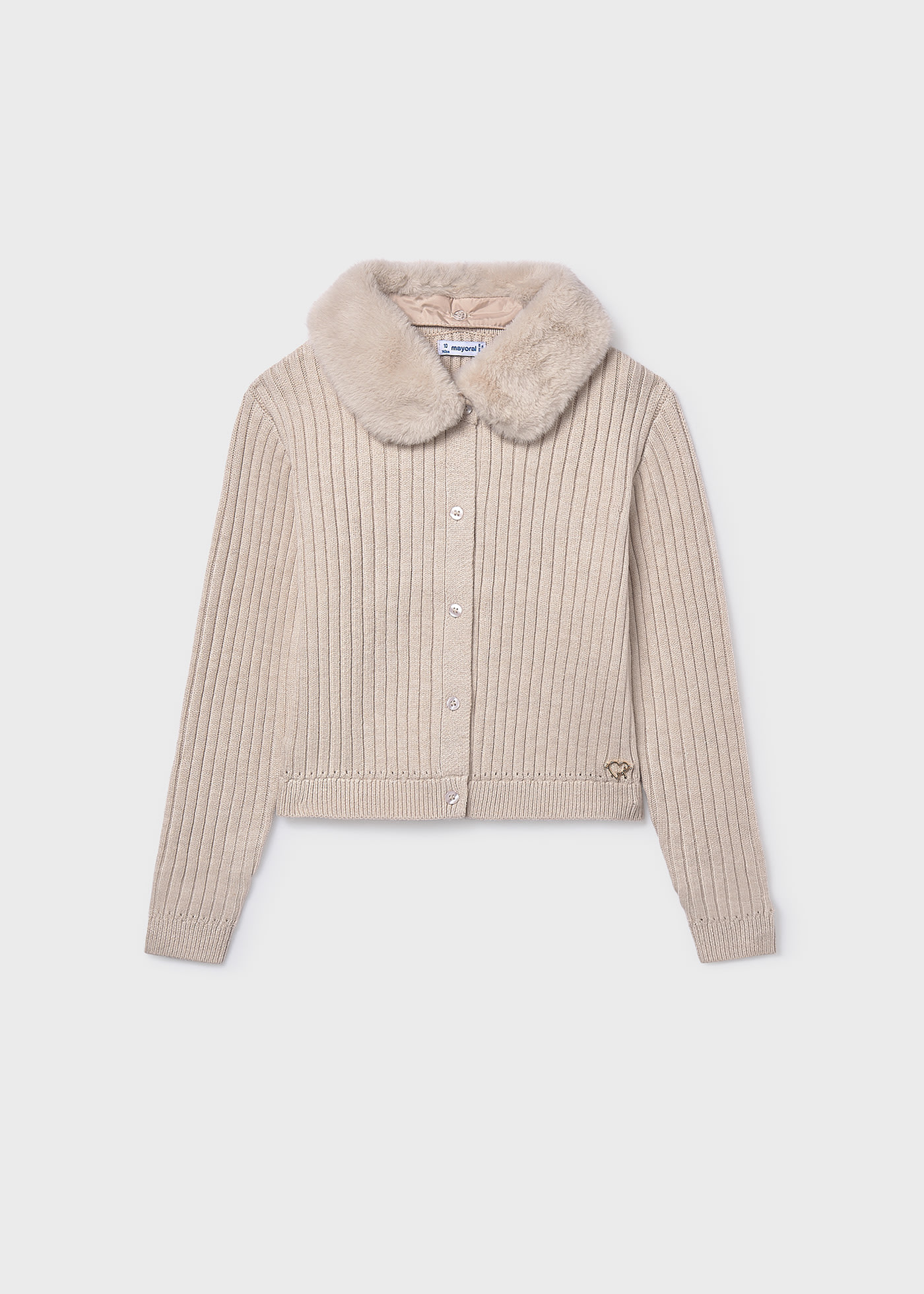 Girl Faux Fur Collar Cardigan