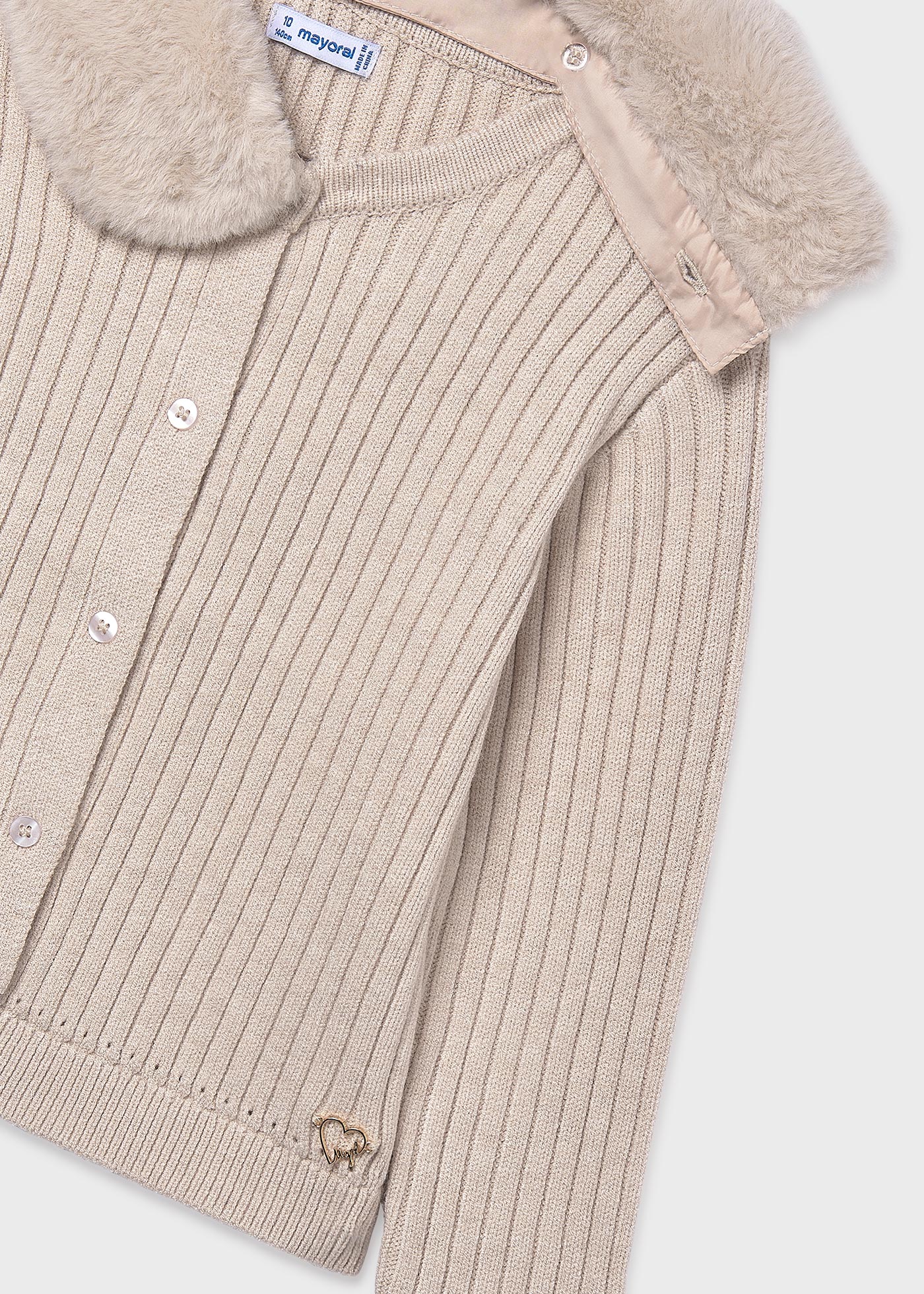 Cardigan tricoté col fourrure fille