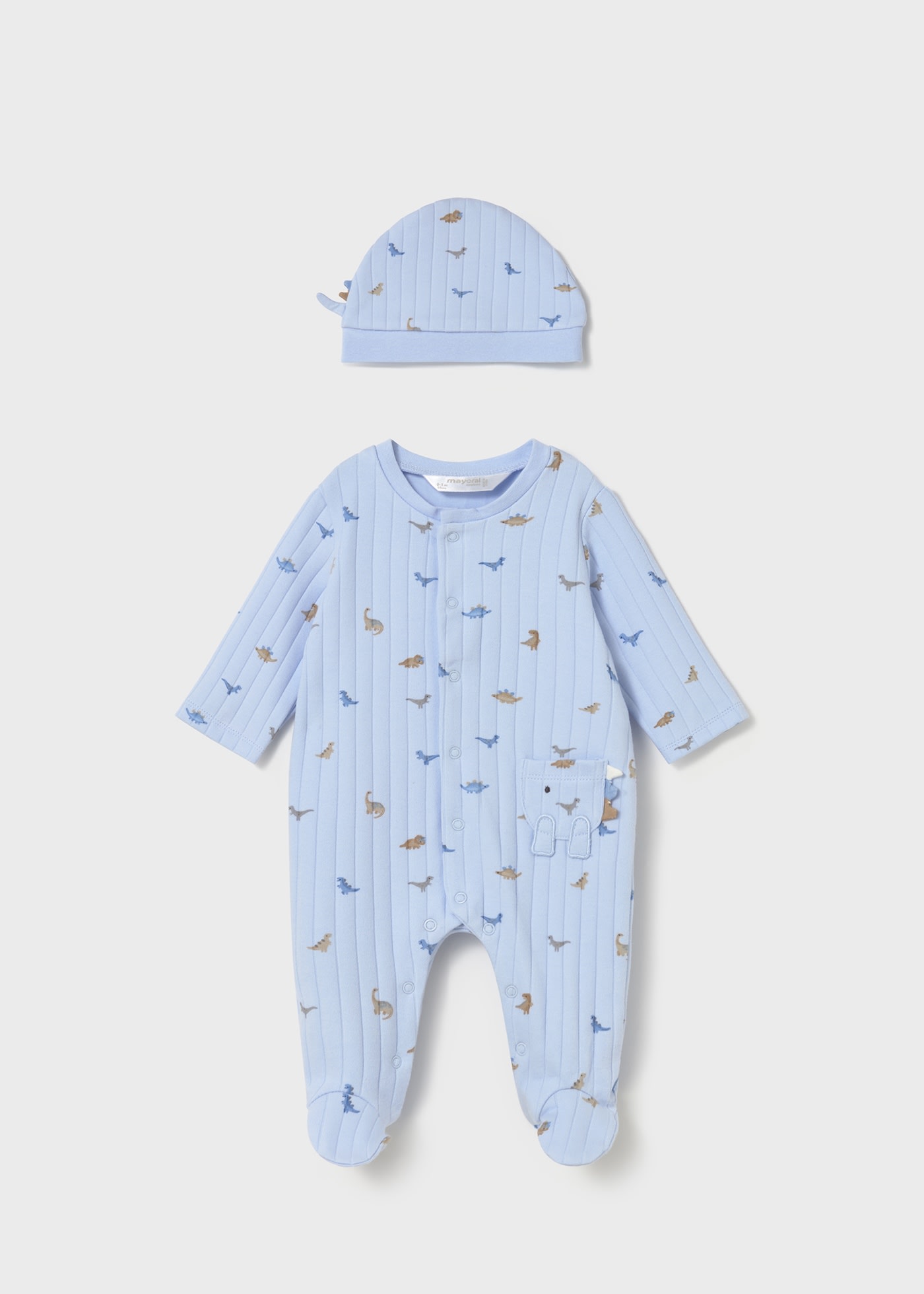Newborn dinosaur print romper with hat