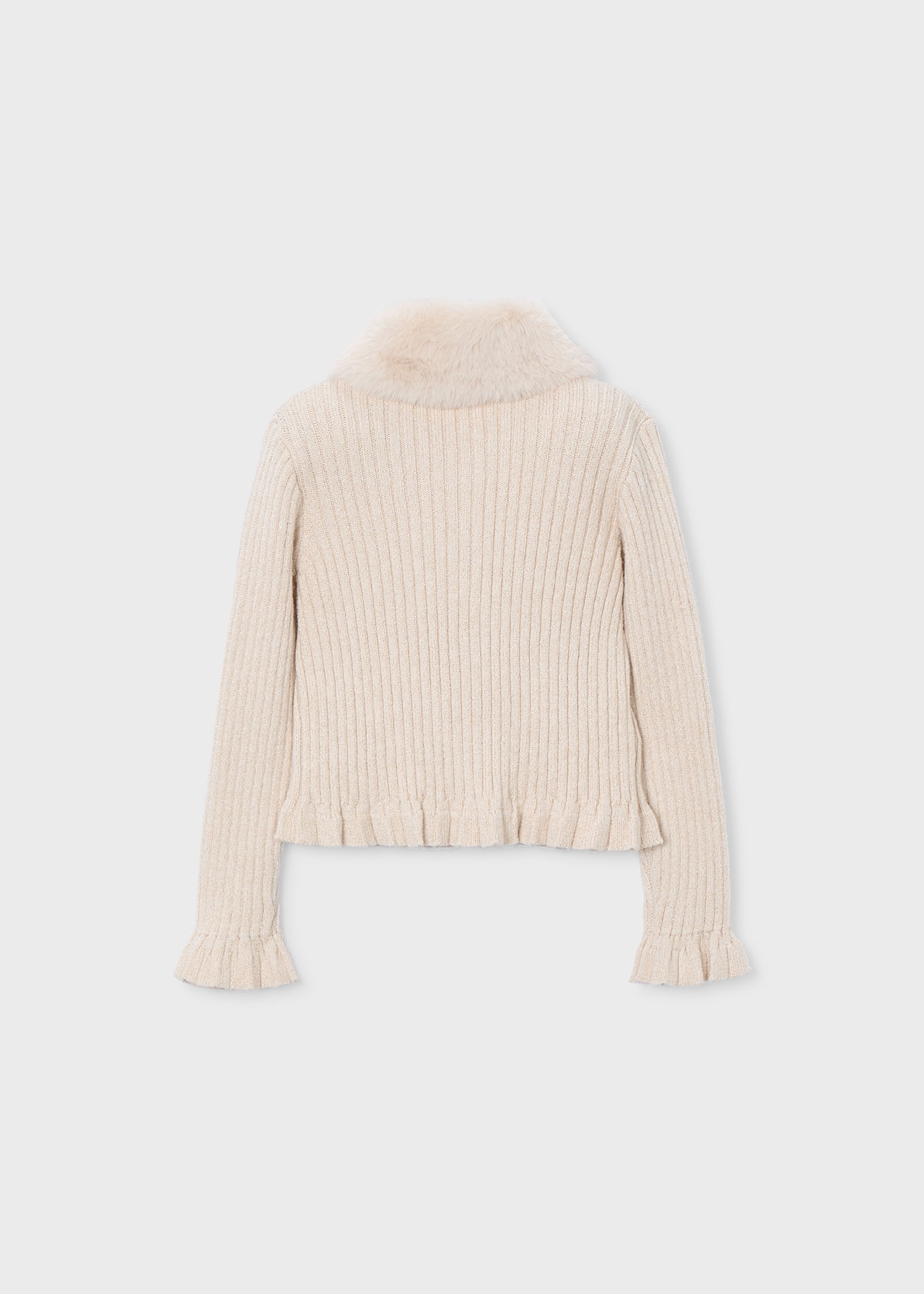 Girl Cardigan with Faux Fur Collar