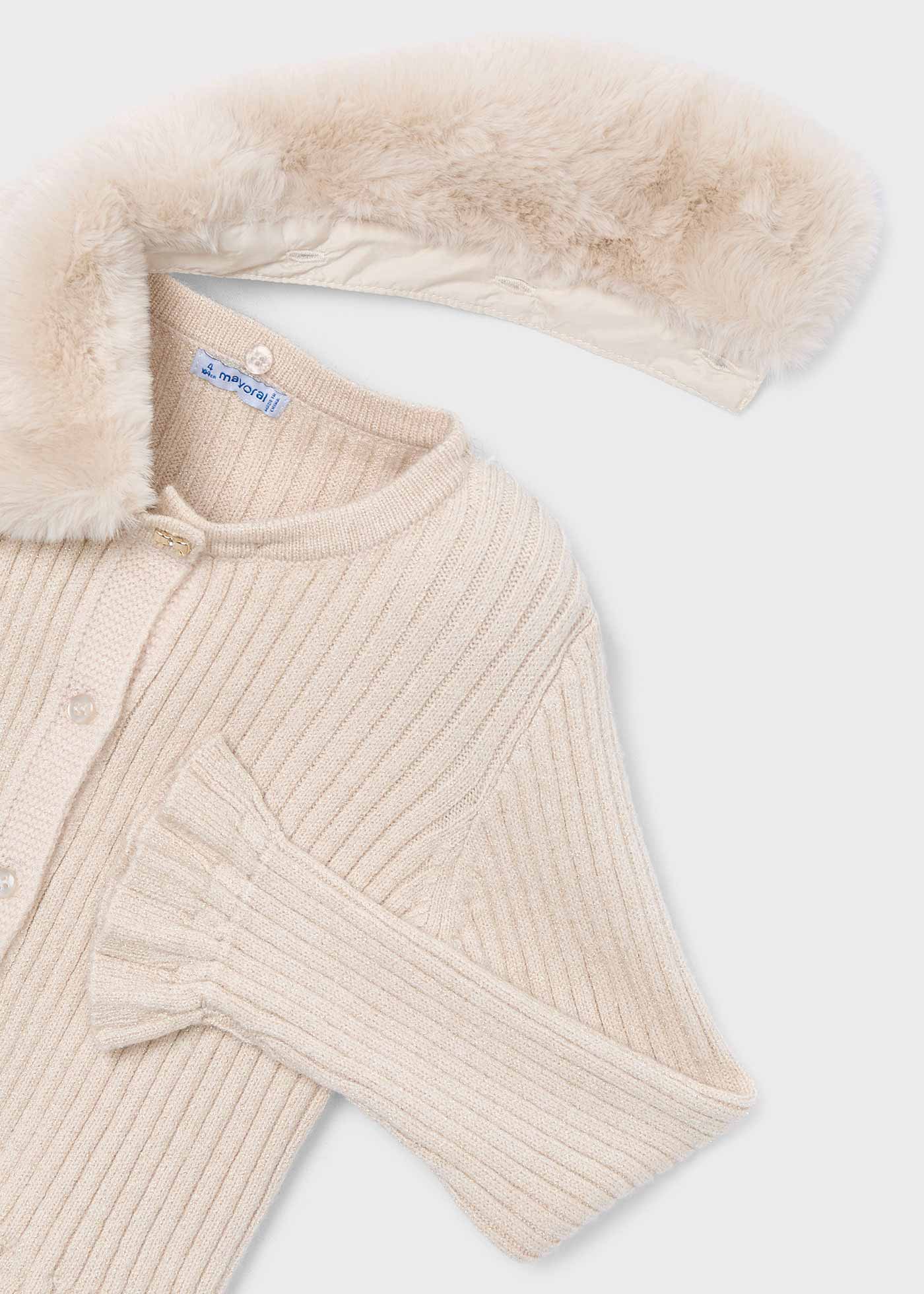 Girl Cardigan with Faux Fur Collar