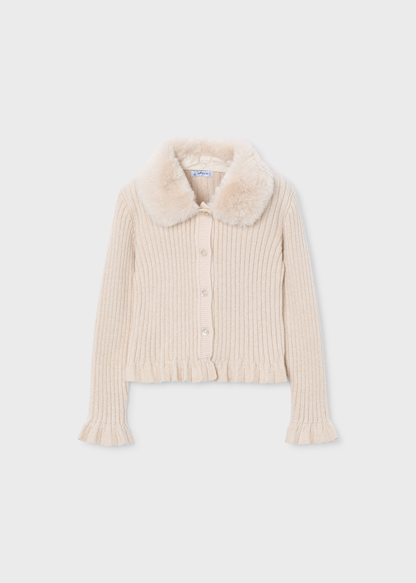 Girl Cardigan with Faux Fur Collar