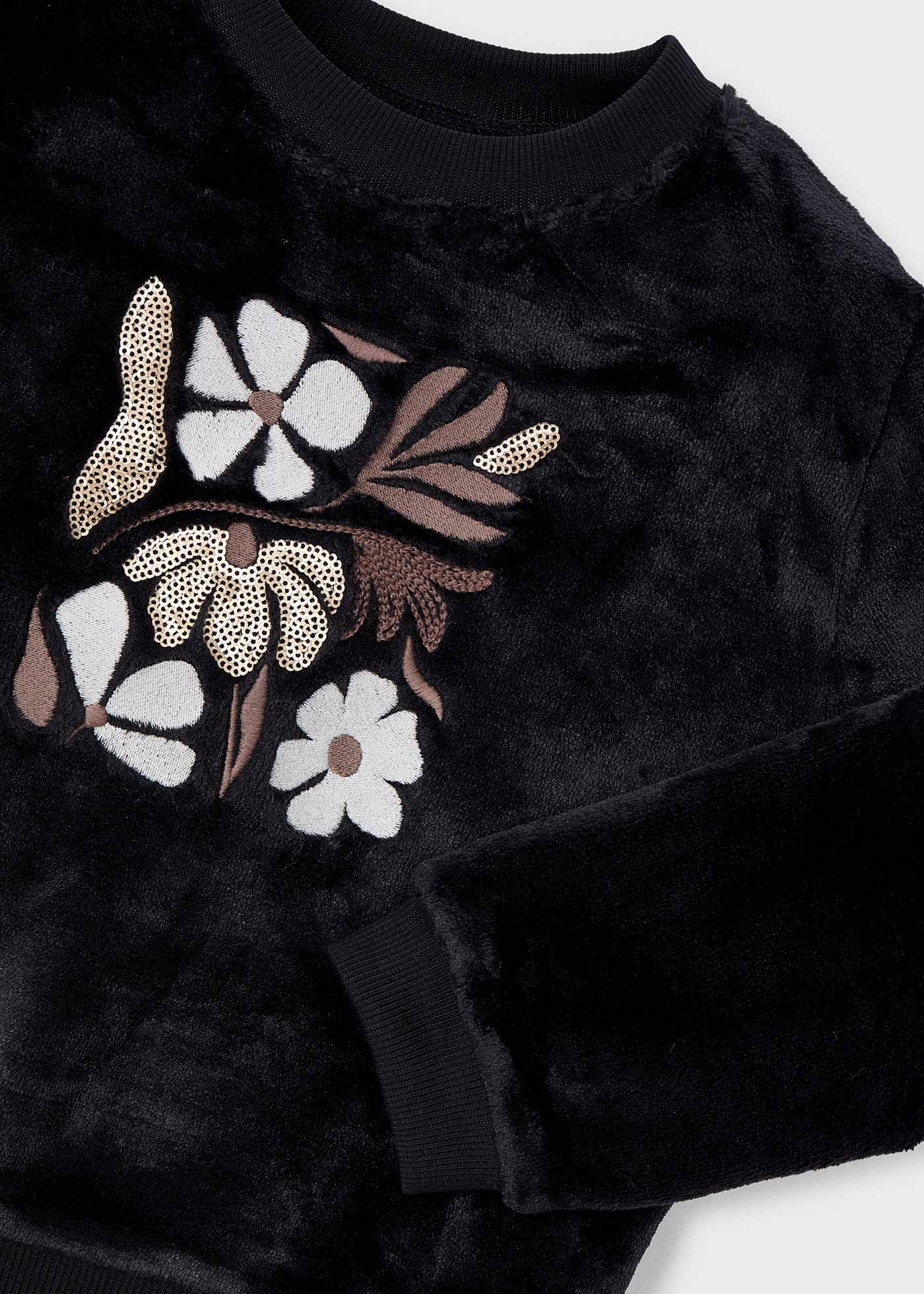 Girl Sweatshirt with Floral Faux Fur