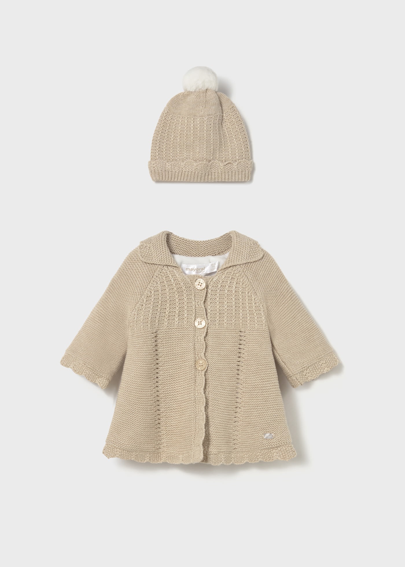 Abrigo tricot con gorro recién nacida