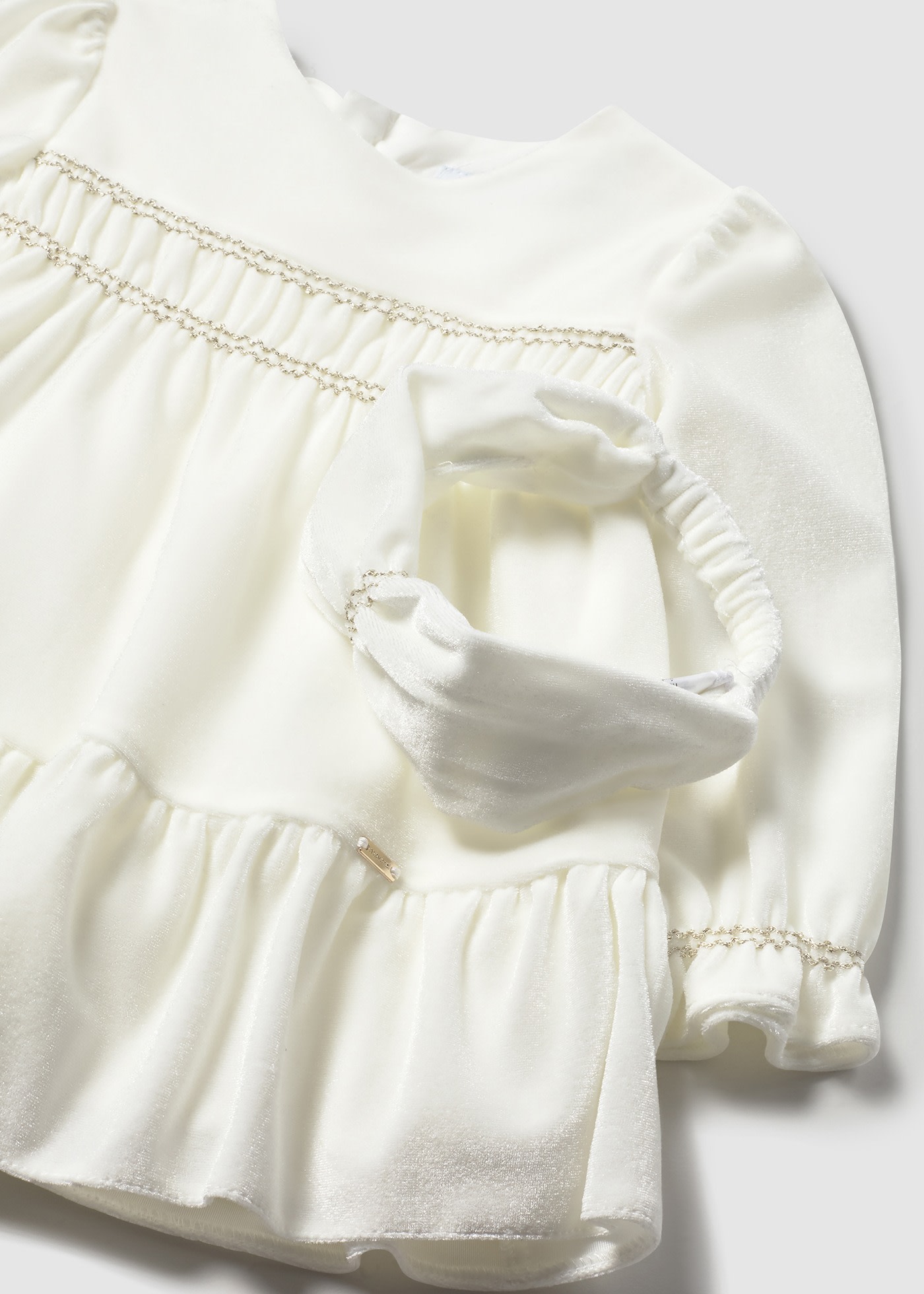 Vestido aveludado com fita bebé