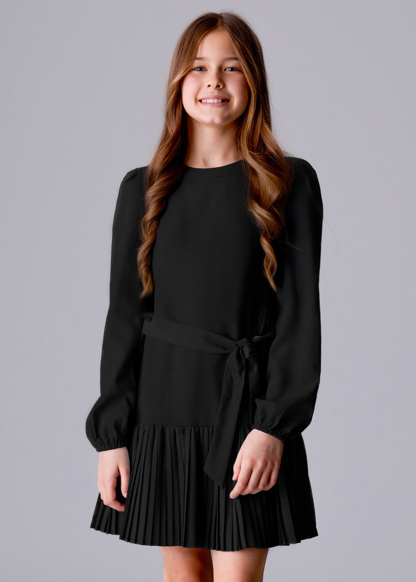Girls pleated crepe dress