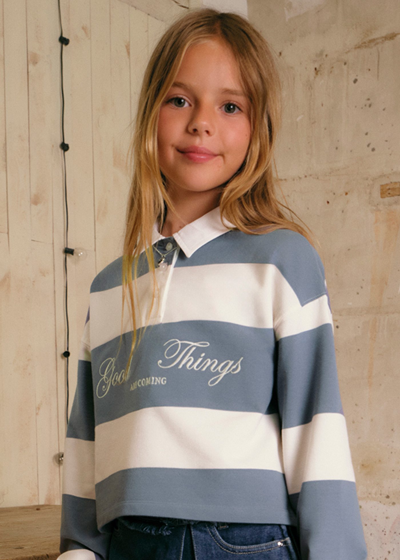 Girl striped cropped polo top
